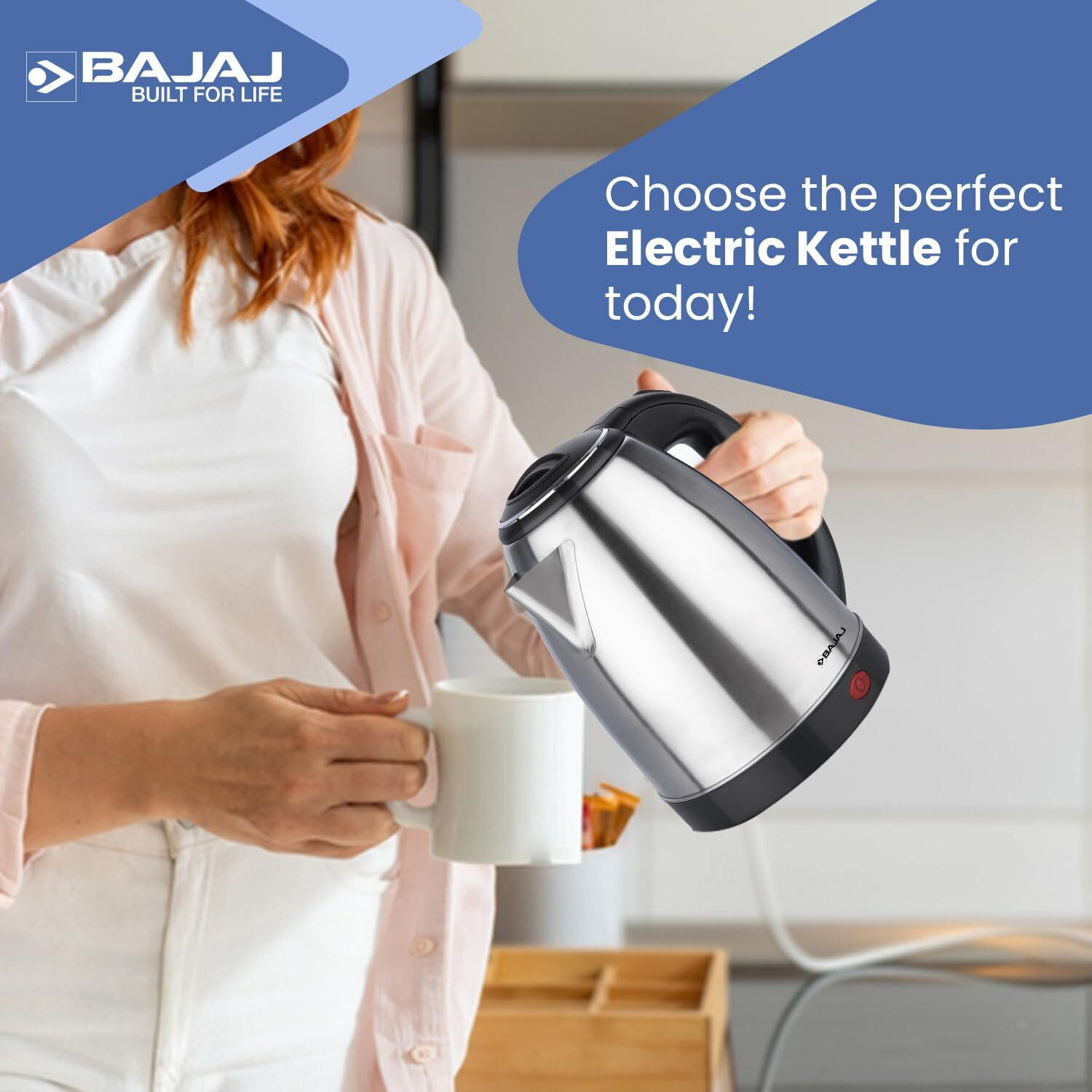 Image of BAJAJ KTX 1.8 Litre DLX Electric Kettle |1500 Watts Kettle with Stainless Steel Electric Kettle