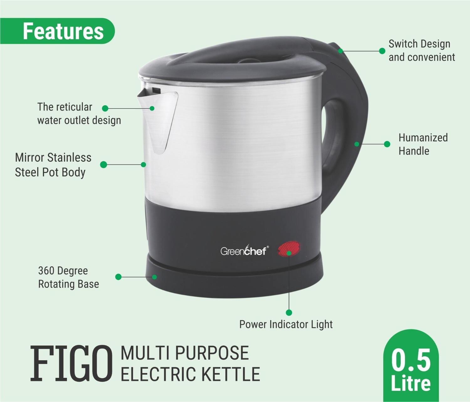 Image of Greenchef Figo 0.5Litre Multi Electric Kettle