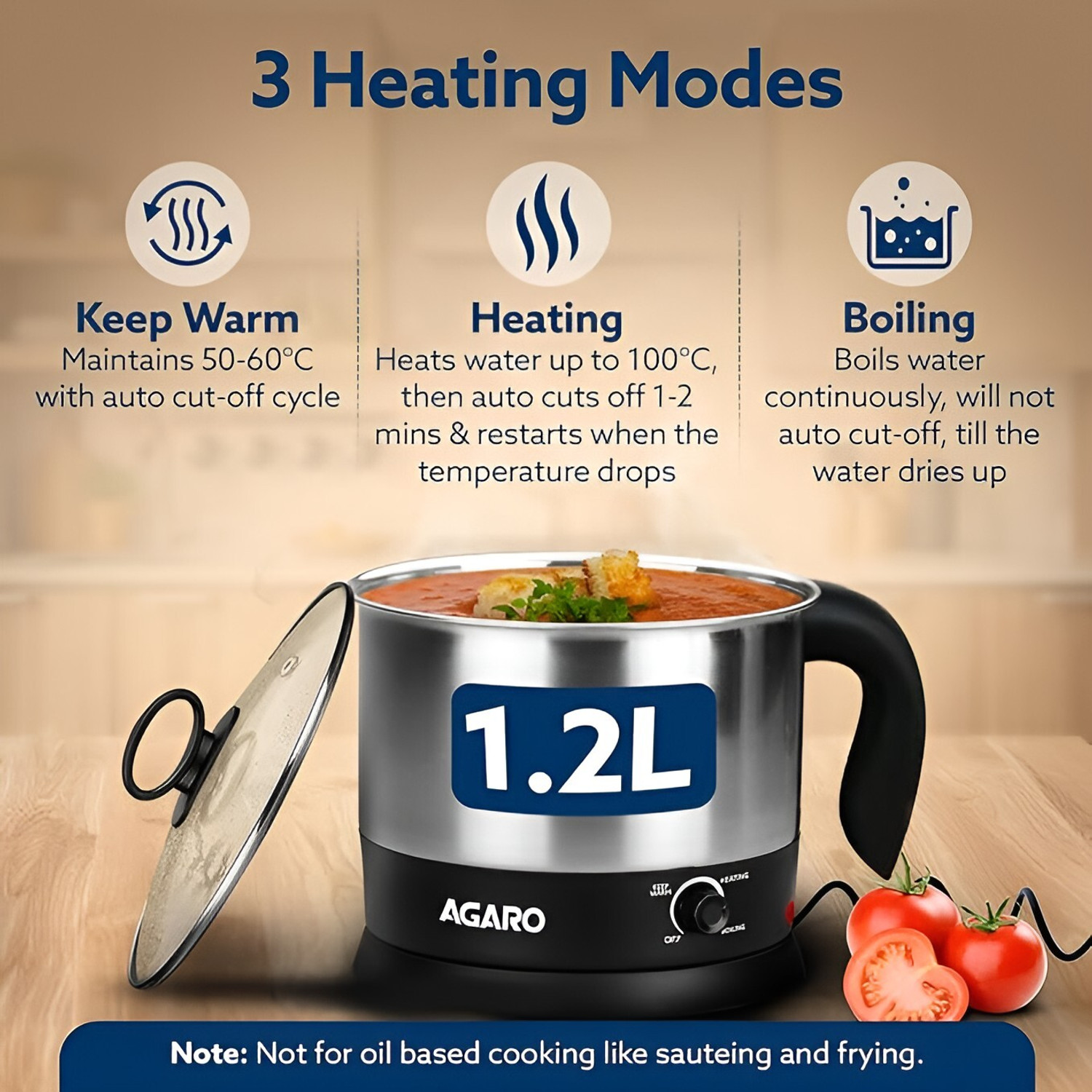 Image of AGARO ESTEEM 33333 Multi Cooker Electric Kettle