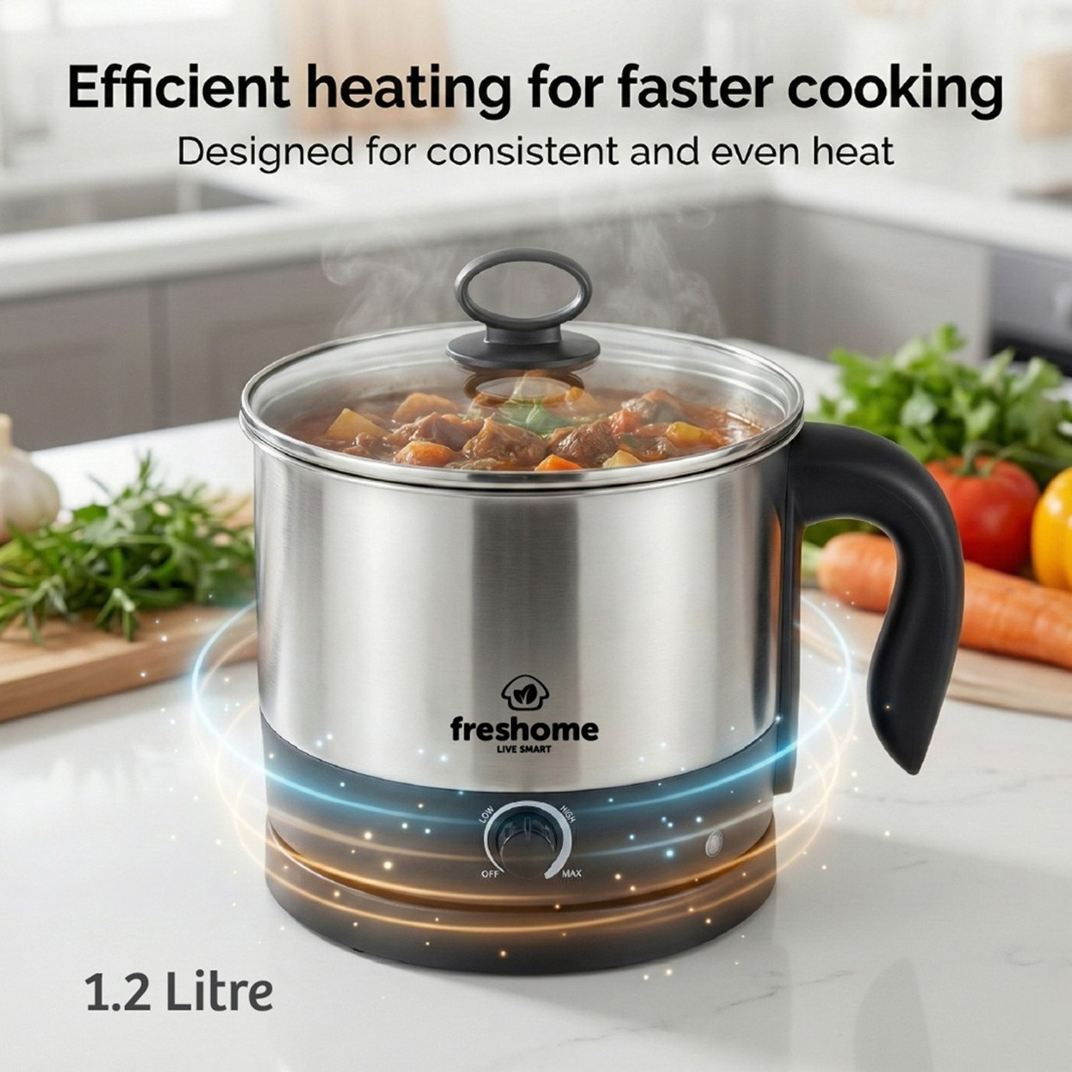 Image of Freshome 1.2L Stainless Steel Multi Electric Kettle 600W for Noodles, Soup & Eggs Multi Cooker Electric Kettle