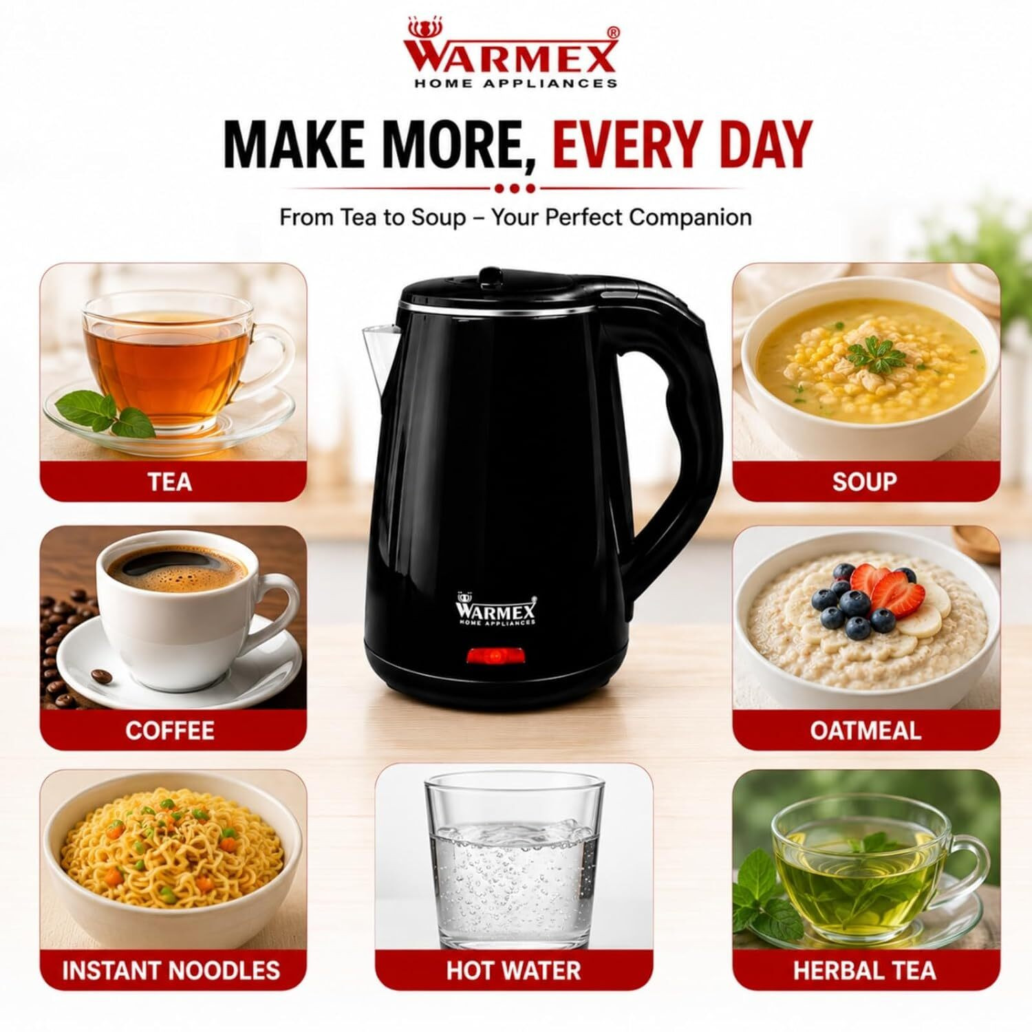 Image of Warmex Home Appliances Boil and Serve 99 Black Multi Cooker Electric Kettle