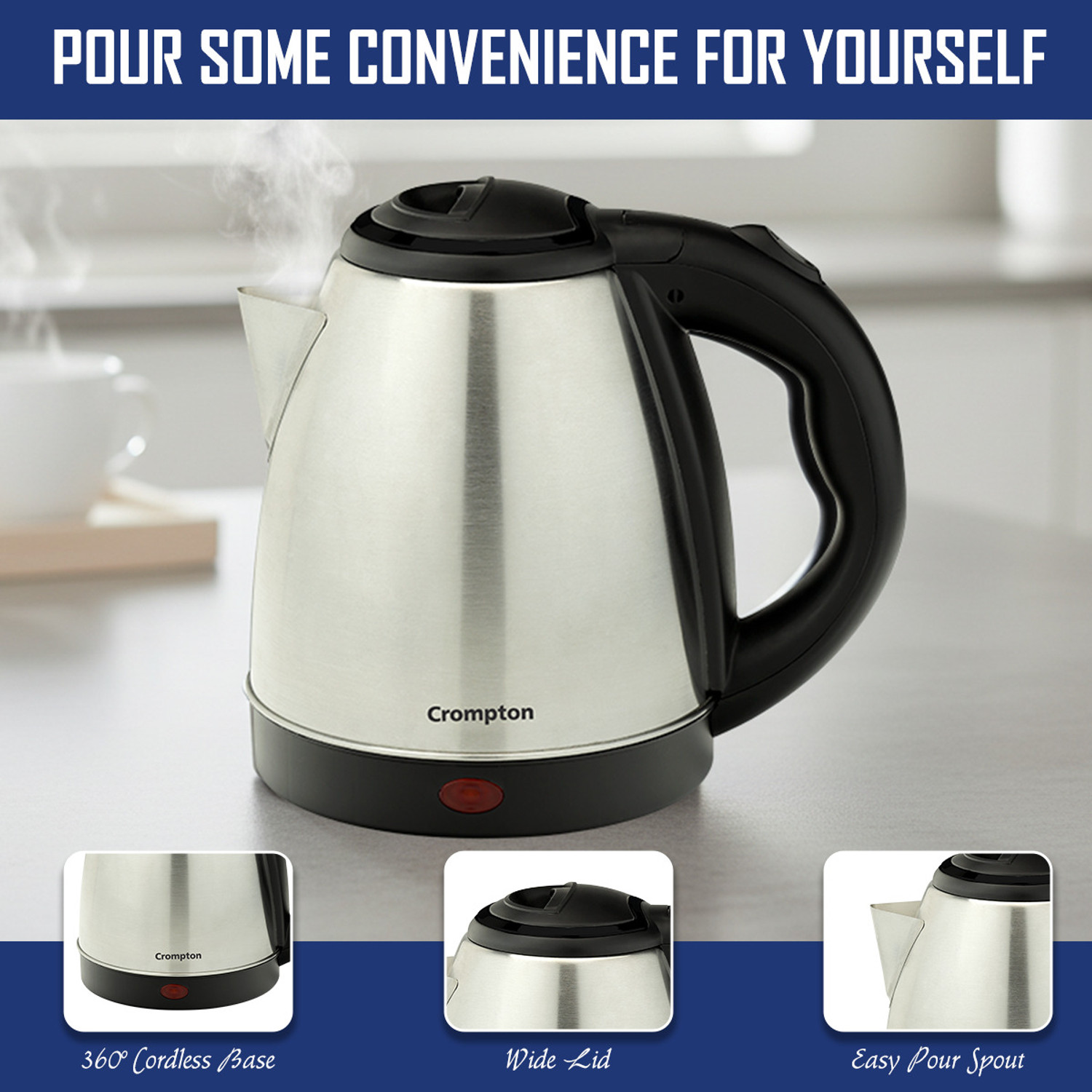 Image of Crompton Nigella 1.5L Stainless Steel Electric Kettle Electric Kettle