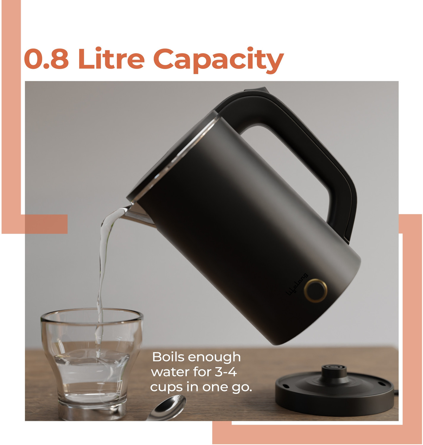 Image of Lifelong LLEKP03 Electric Kettle (0.8 L, Black)
