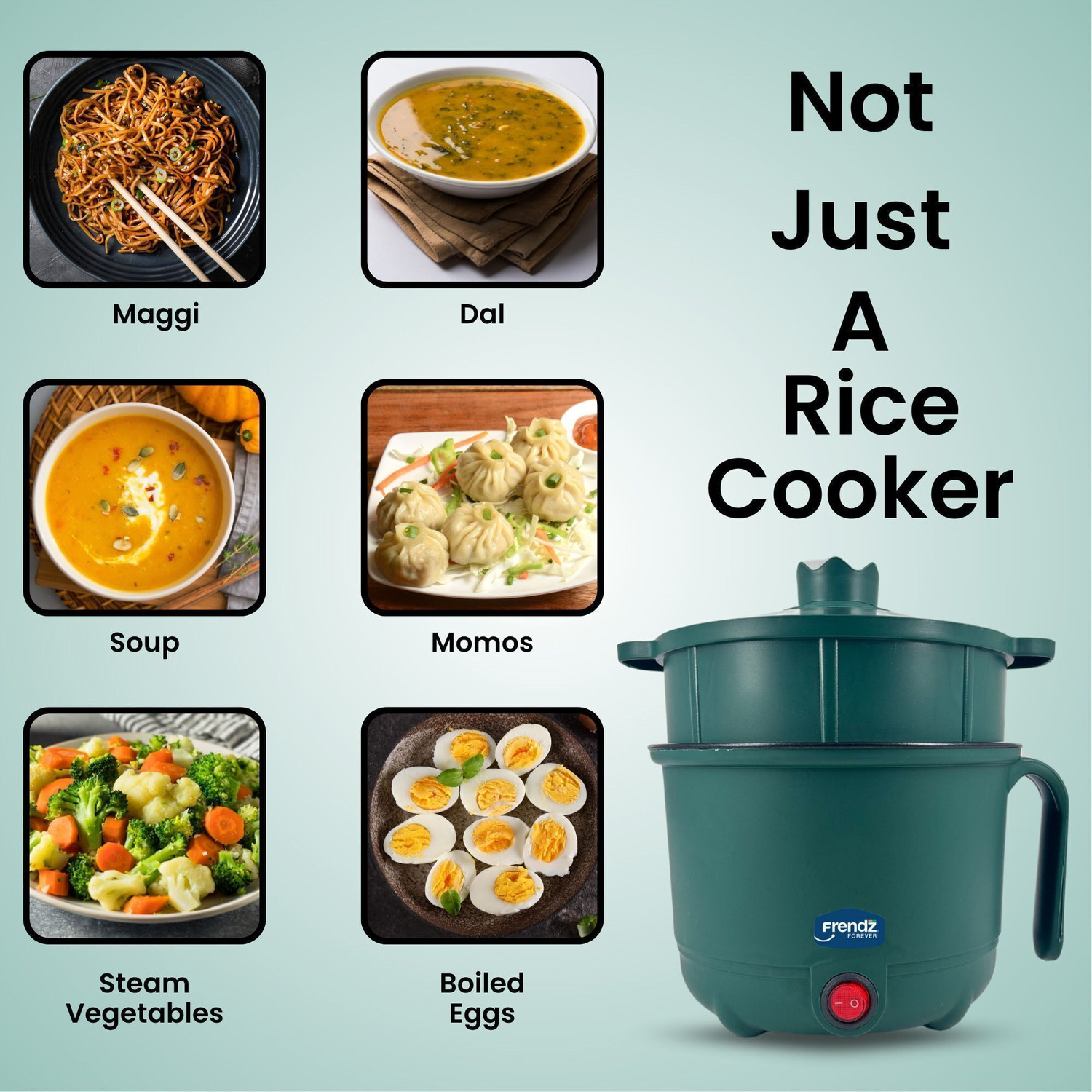Image of Frendz Multi Kettle 1.2 L | with Steamer & Egg Tray Attachment | Egg, Tea, Noddles Multi Cooker Electric Kettle