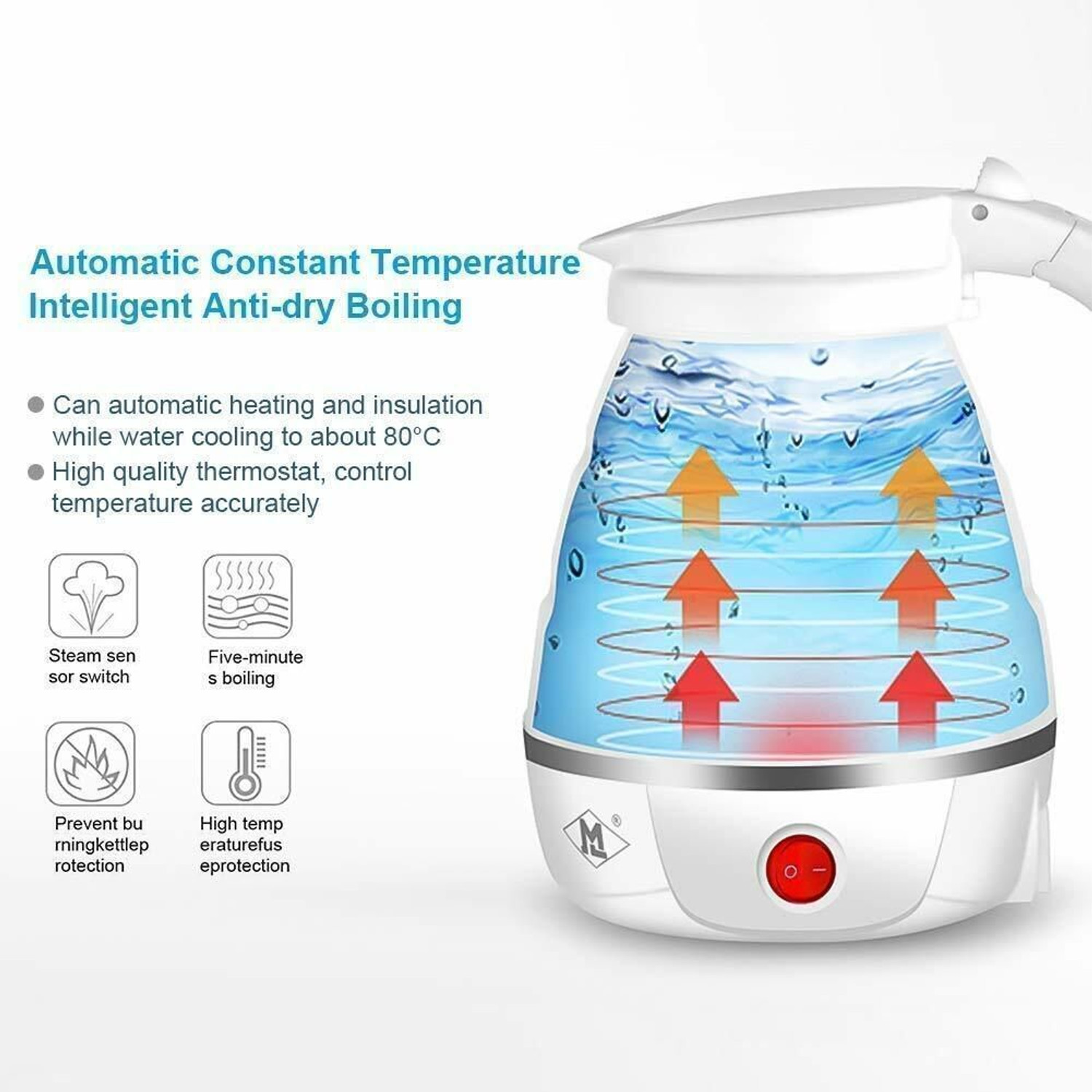 Image of Radhe 14v Folding Kettle Electric Kettle: Fast, Portable, 600ml, Boil-Dry Protection Electric Kettle