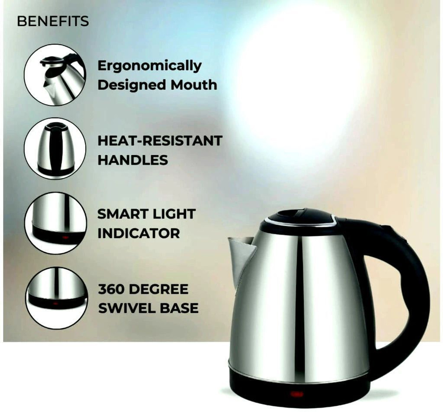 Image of Radhe Electric Kettle with Stainless Steel Body, 1.5ltr for boiling Water,tea,EggsS480 Beverage Maker