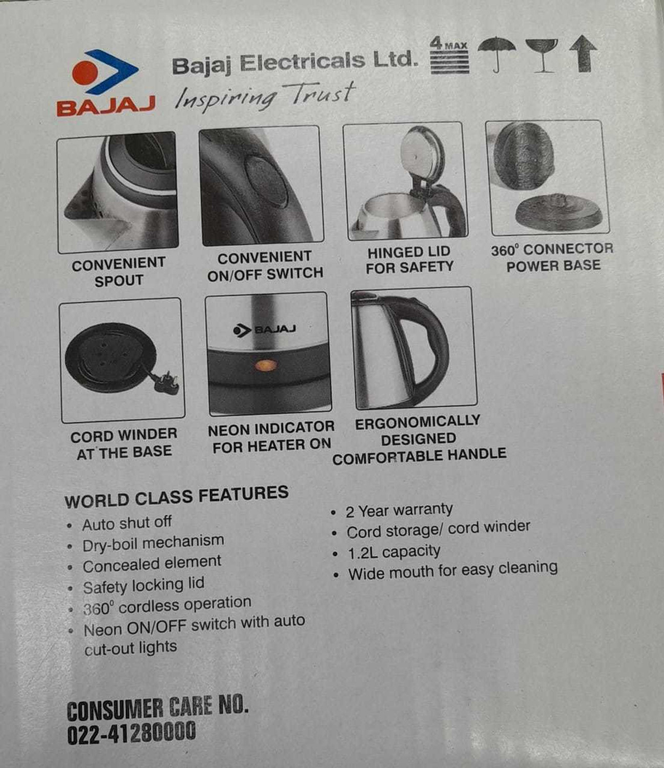 Image of BAJAJ Ktx 1.2L DLX Kettle pack of 1 Electric Kettle