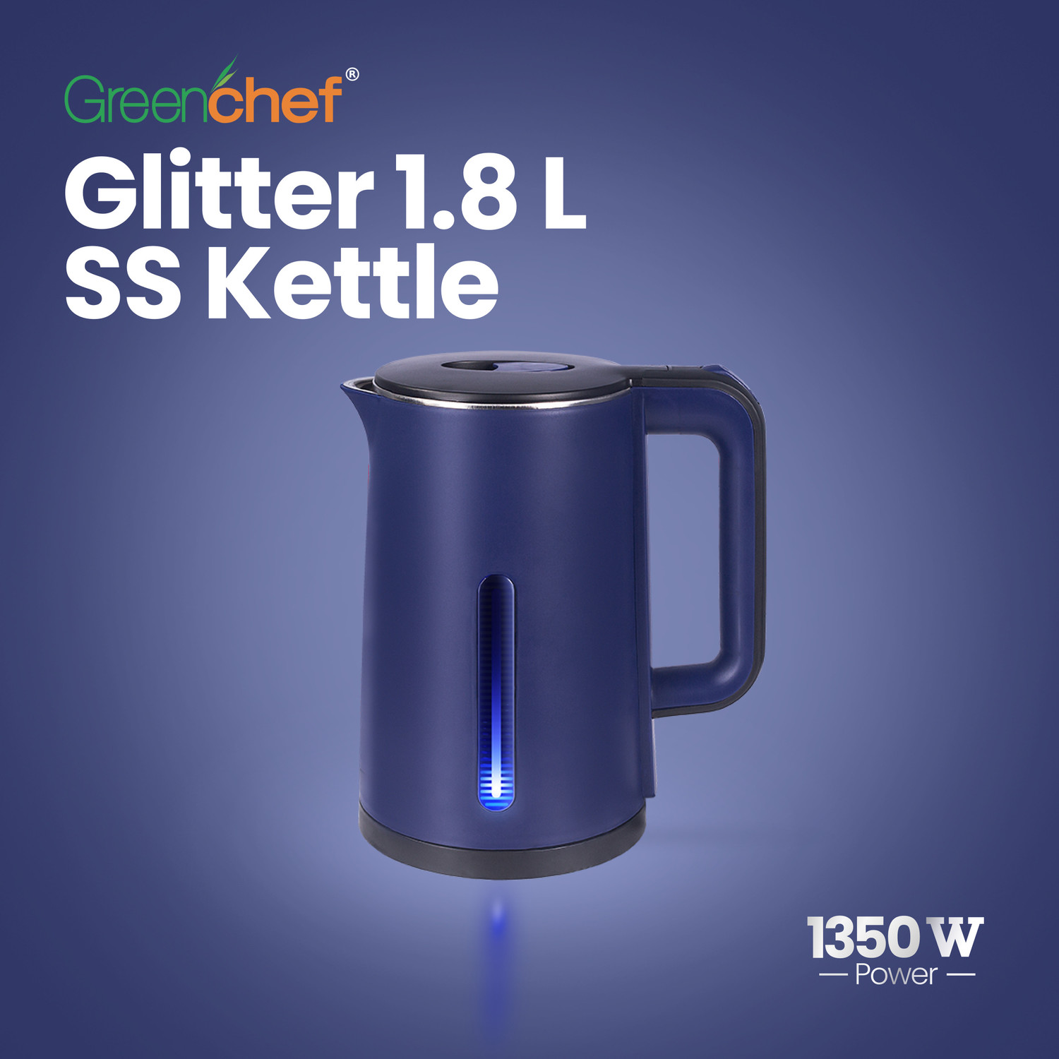 Image of Greenchef Glitter SS Electric Kettel | 1.8litre capacity | Blue color | cordless Electric Kettle