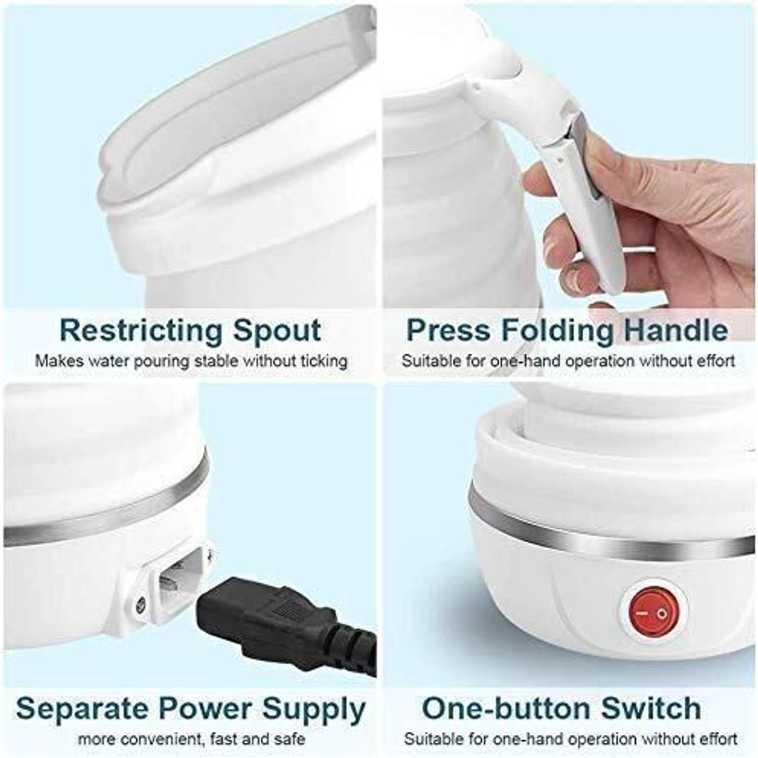 Image of Radhe 14v Folding Kettle Electric Kettle: Fast, Portable, 600ml, Boil-Dry Protection Electric Kettle