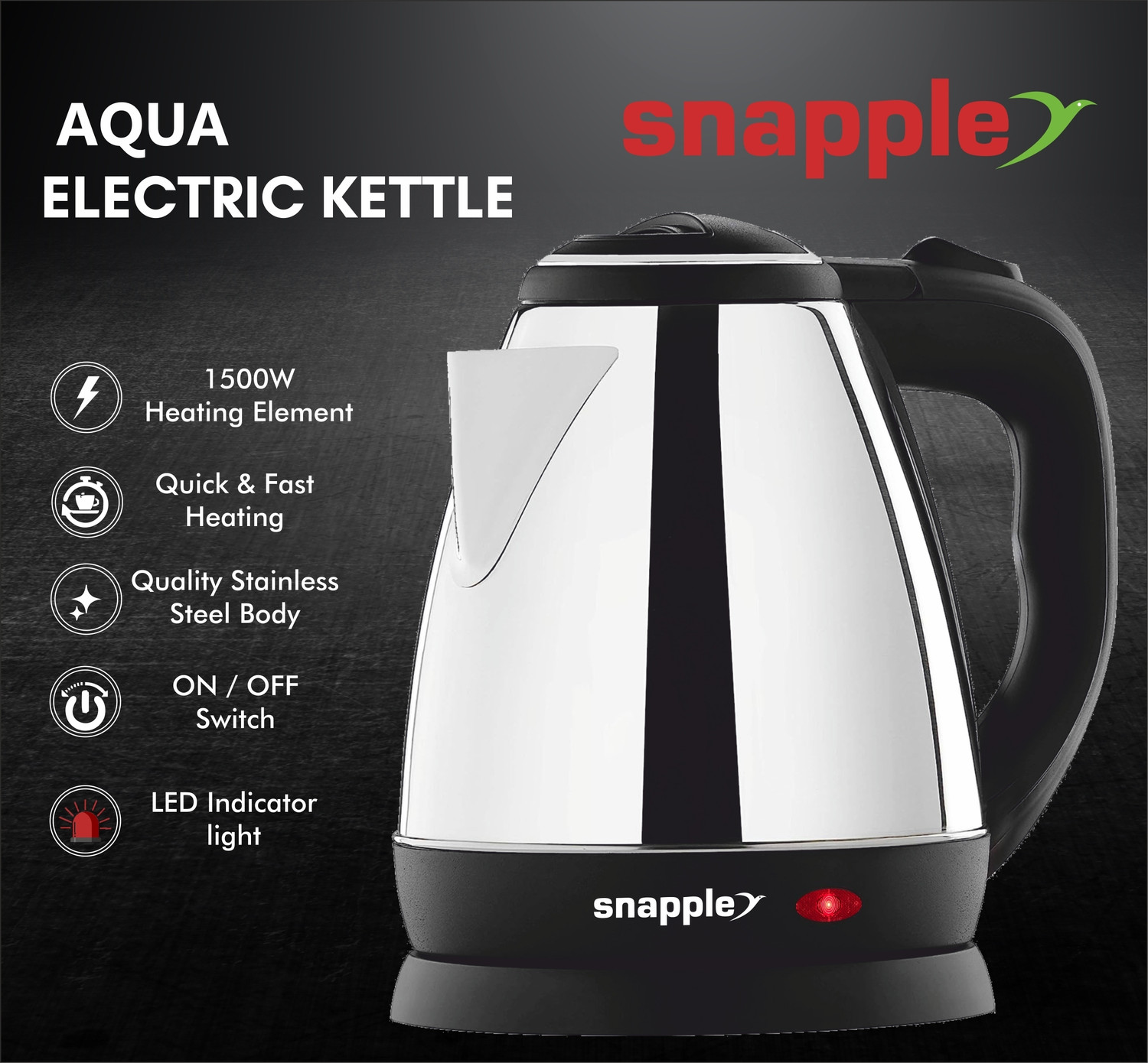 Image of Snapple Electric Kettle 1.5L & 500ml Vaccum Insulated Water Bottle Hot & Cold Gift Pack Beverage Maker