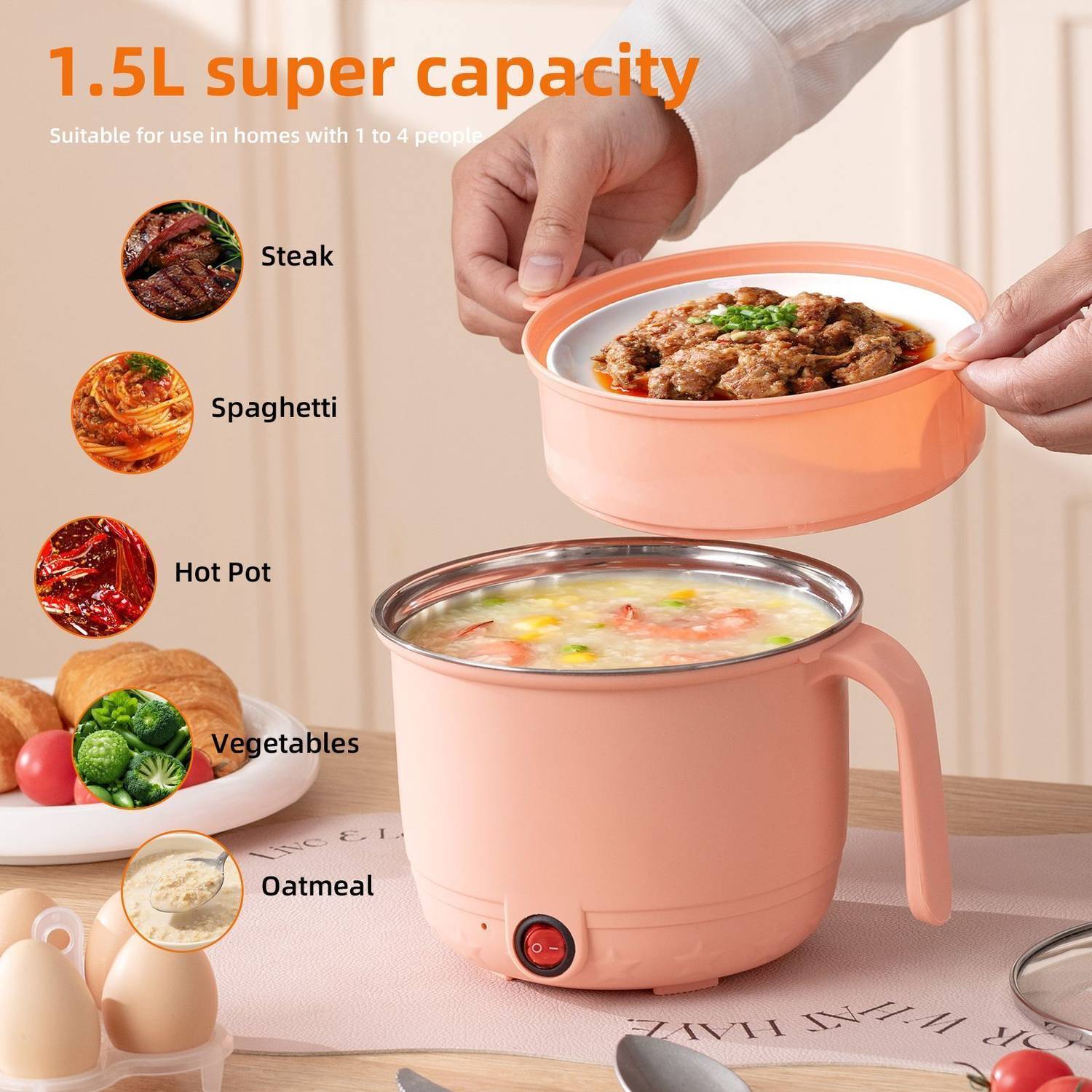 WeProve Multipurpose Electric Kettle 1.5 Litter Steel Electric Pot with Steamer Noodles Multi Cooker Electric Kettle — Electric Kettles