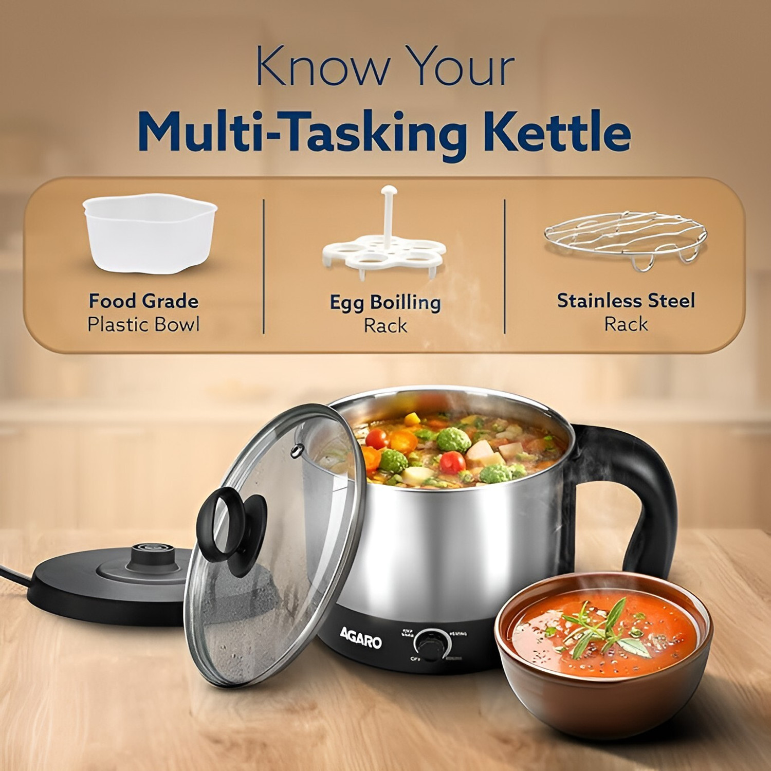 Image of AGARO ESTEEM 33333 Multi Cooker Electric Kettle