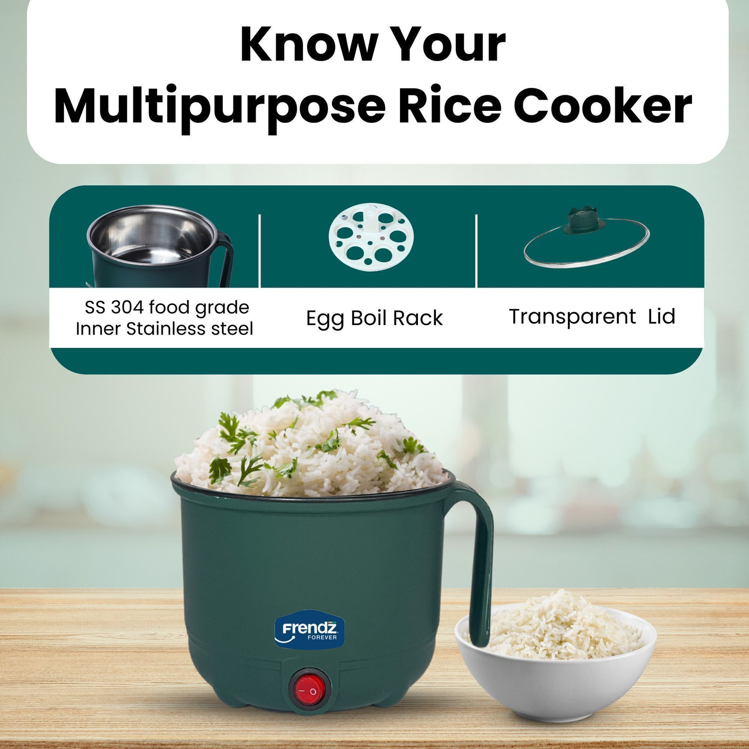 Image of Frendz Multi Kettle 1.2 L | with Steamer & Egg Tray Attachment | Egg, Tea, Noddles Multi Cooker Electric Kettle