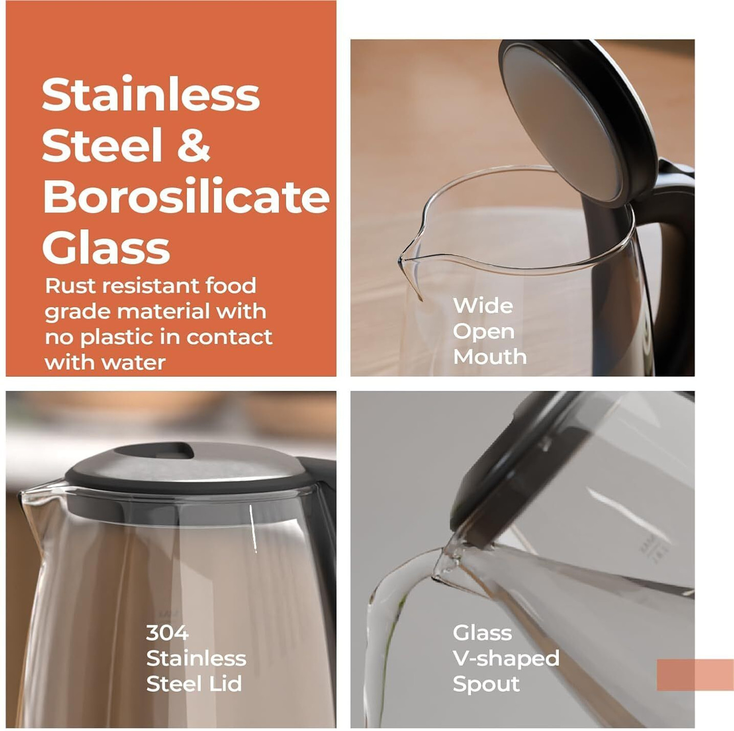 Image of DRUMSTONE LED Glass Electric Kettle with Auto Shut Off Electric Kettle