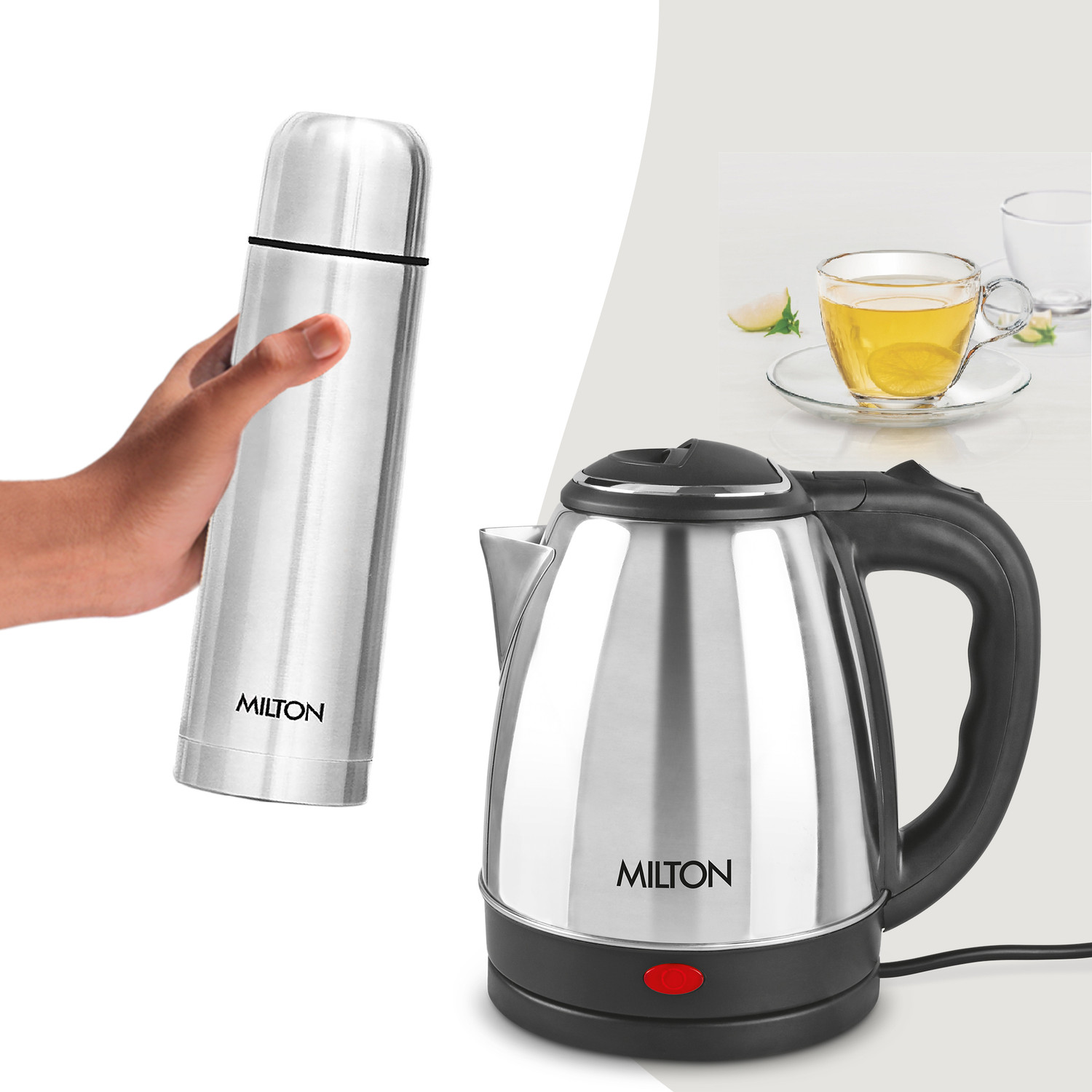 Image of MILTON GO ELE KETTLE 2000+FLIP LID 1000 Beverage Maker (1.8 L, Silver)