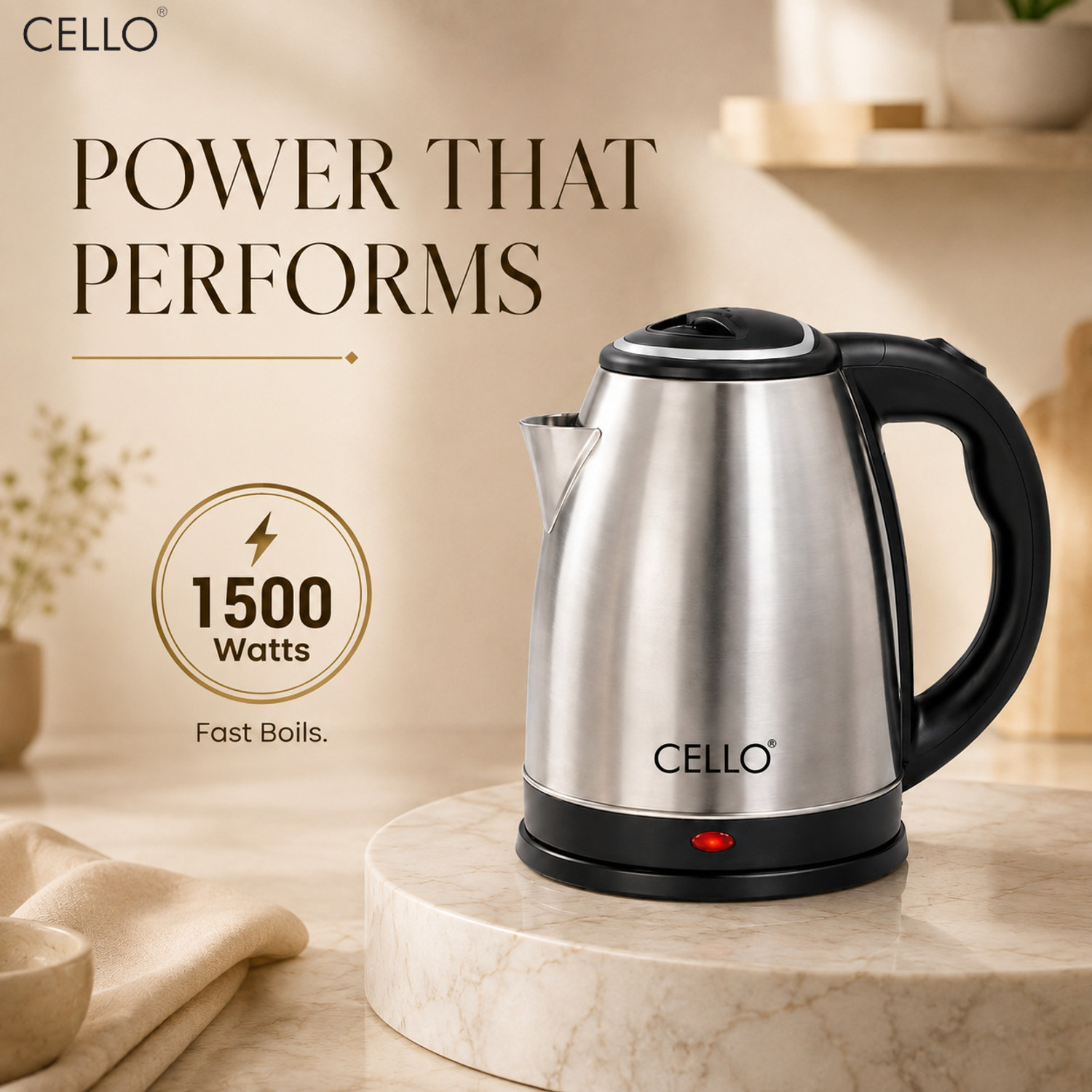 Image of cello HeatPro Portable Kettle for Home, Office | Auto Shut-Off with Wide Mouth | 1500W Electric Kettle