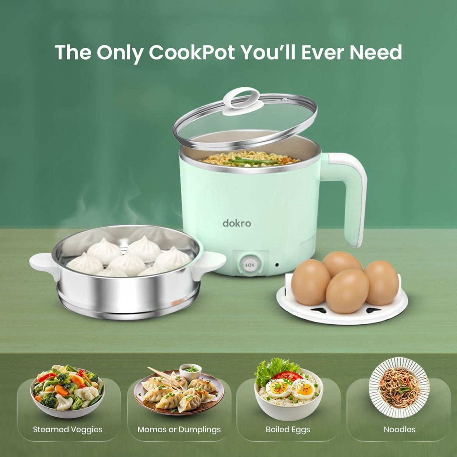 Image of dokro MultiCookPot MultiKettle with Dual Power Modes (325W & 650W) | SS304 Multi Cooker Electric Kettle
