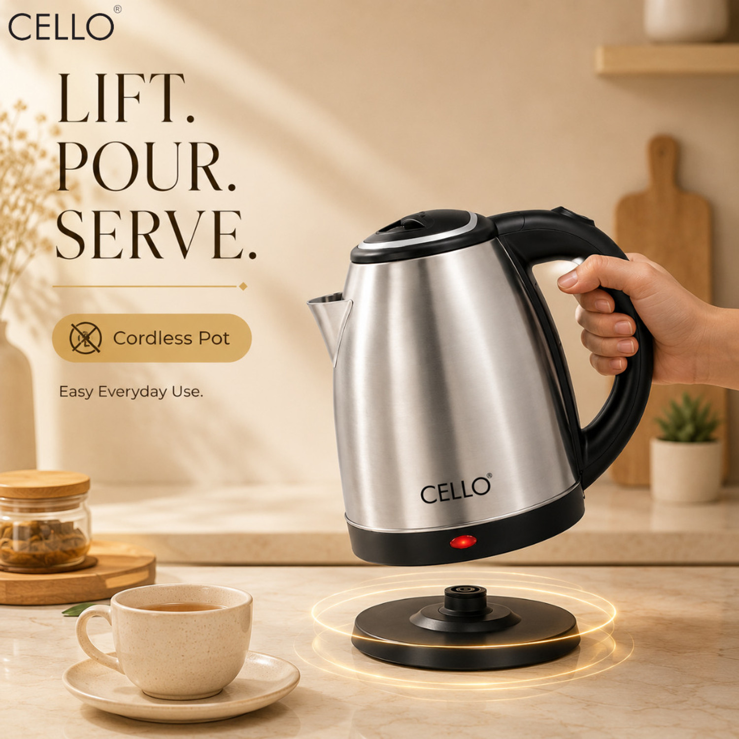 Image of cello HeatPro Portable Kettle for Home, Office | Auto Shut-Off with Wide Mouth | 1500W Electric Kettle