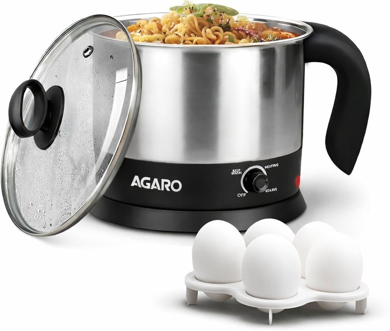Image of AGARO Esteem Multi Kettle Stainless Steel Body, Egg Rack, Grill Rack, 3 Heating Modes Electric Kettle