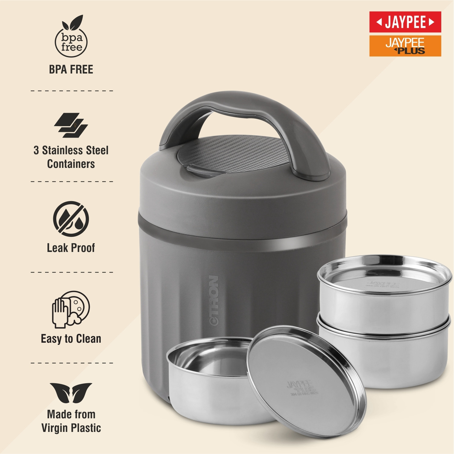 Image of Jaypee Plus 900 ml 3 Compartments (Conduction Heat Lunch Box)