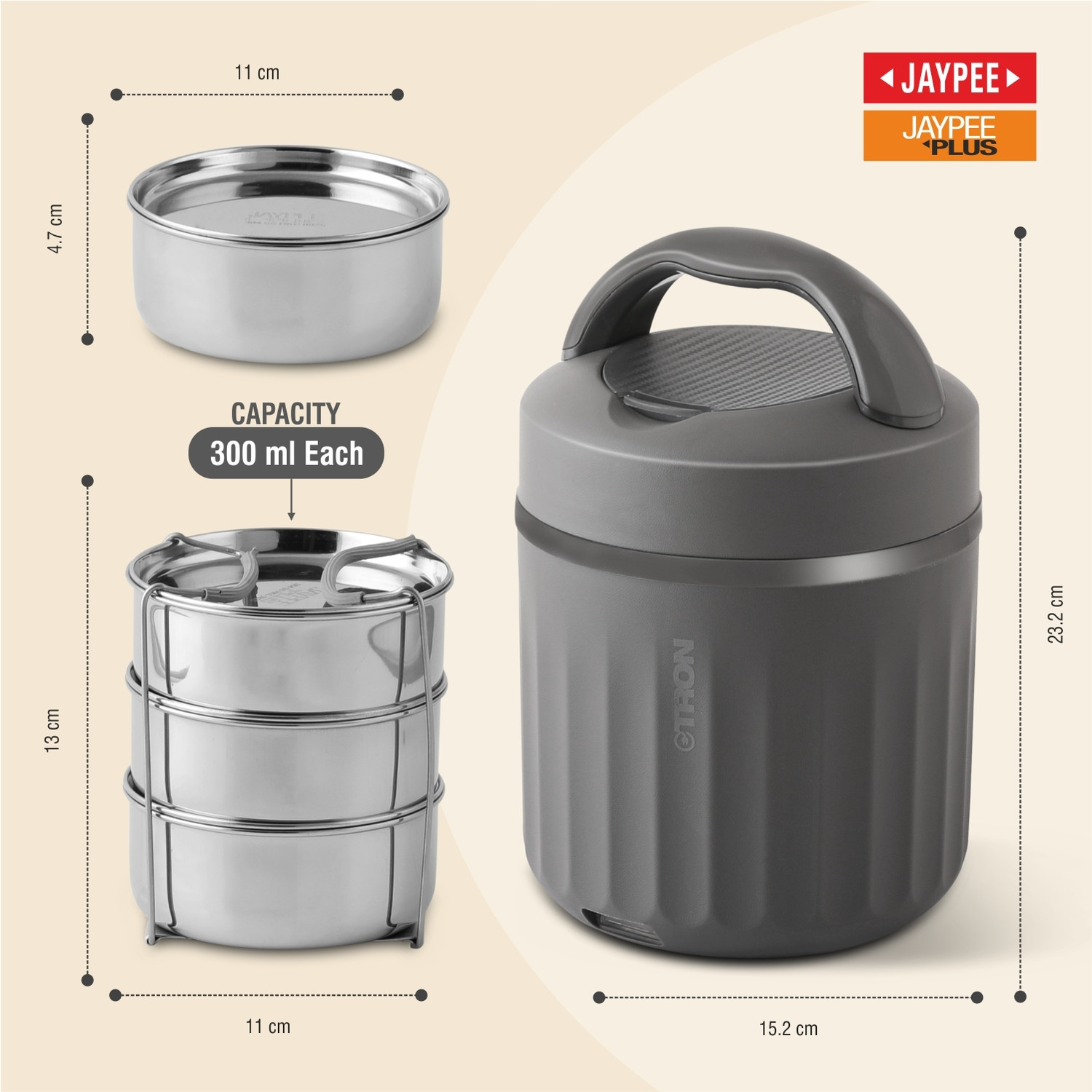 Image of Jaypee Plus 900 ml 3 Compartments (Conduction Heat Lunch Box)
