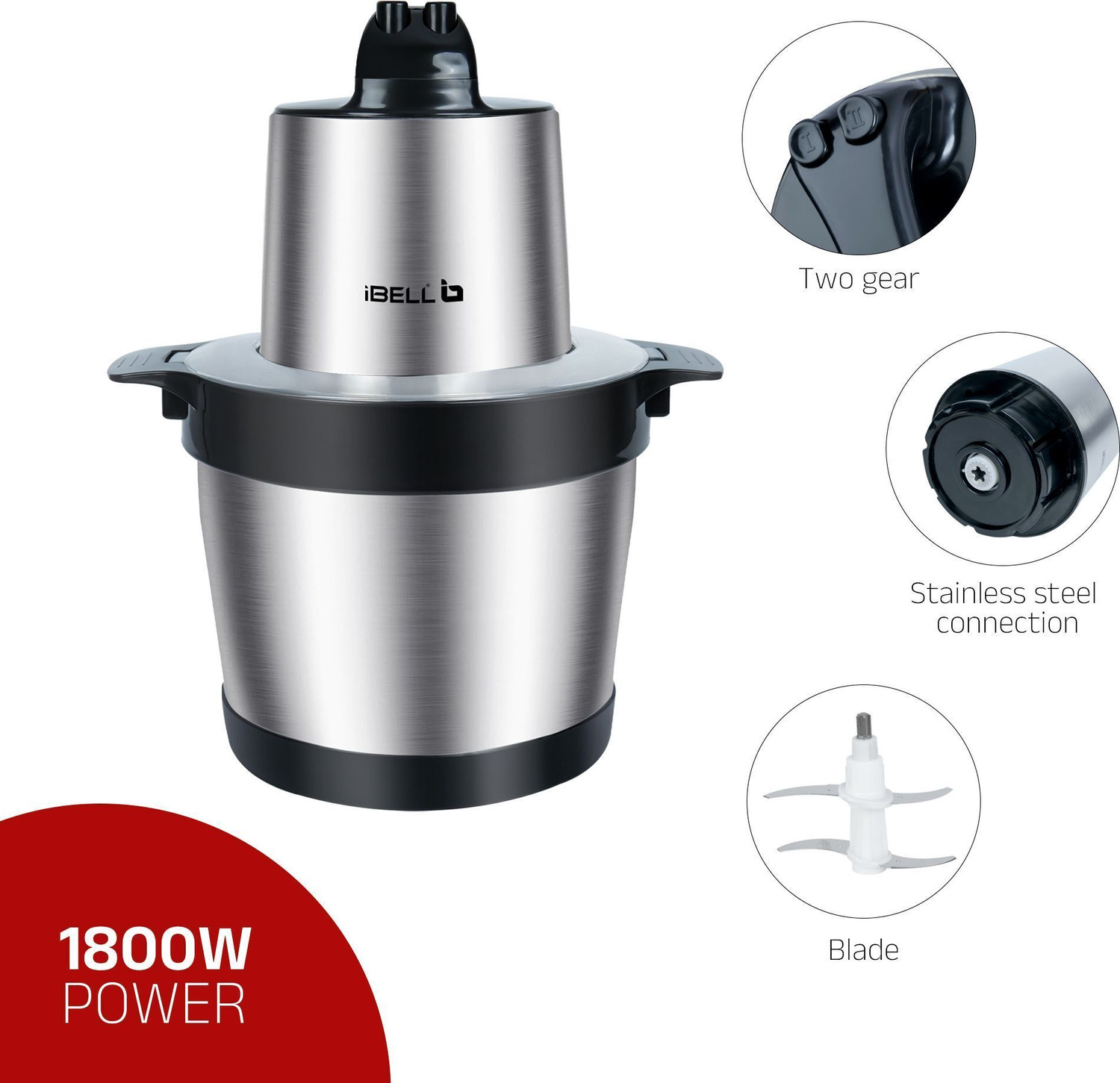 Image of iBELL MT600SM 1800W Meat Mincer, 6L SS Bowl, Vegetable -Fruit - Nut Chopper, Electric Meat Grinder