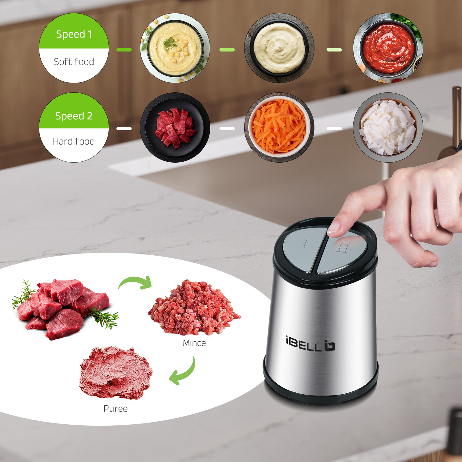 Image of iBELL MT300SM Electric chopper 3L SS Bowl,800W, Multi Purpose for Meat /Vegetables /Nuts Electric Meat Grinder
