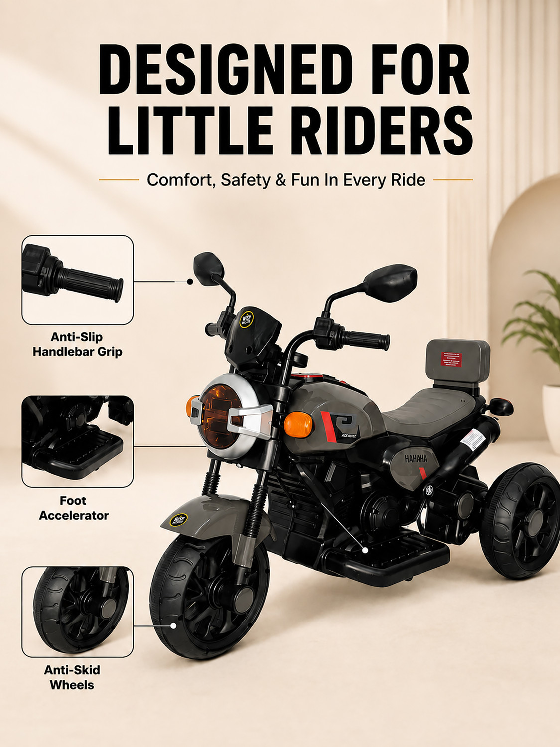 Image of Wishmaster Kids EV Motorbike For 2-5 Year 3-Wheel | 2-5 Year Kids With Charger & Warranty Bike Battery Operated Ride On