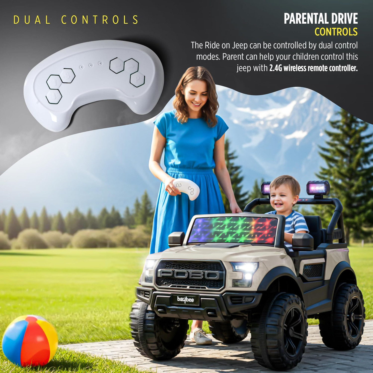 Image of baybee POBO Kids Car Battery Jeep with Bluetooth, Music Jeep Battery Operated Ride On Jeep Battery Operated Ride On