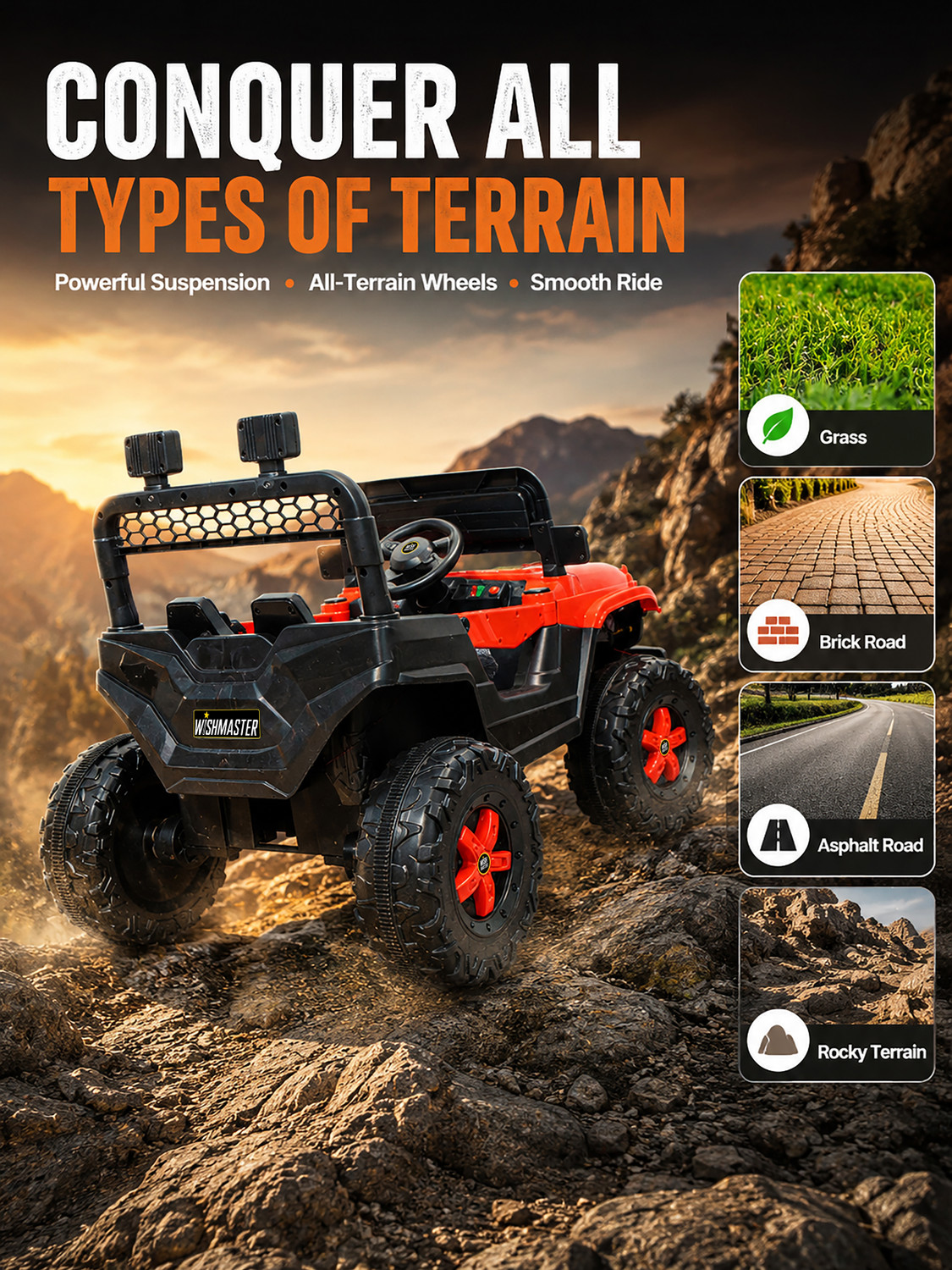 Image of Wishmaster Child Battery Jeep Car (1-6 Years, Remote + Manual Drive) Jeep Battery Operated Ride On
