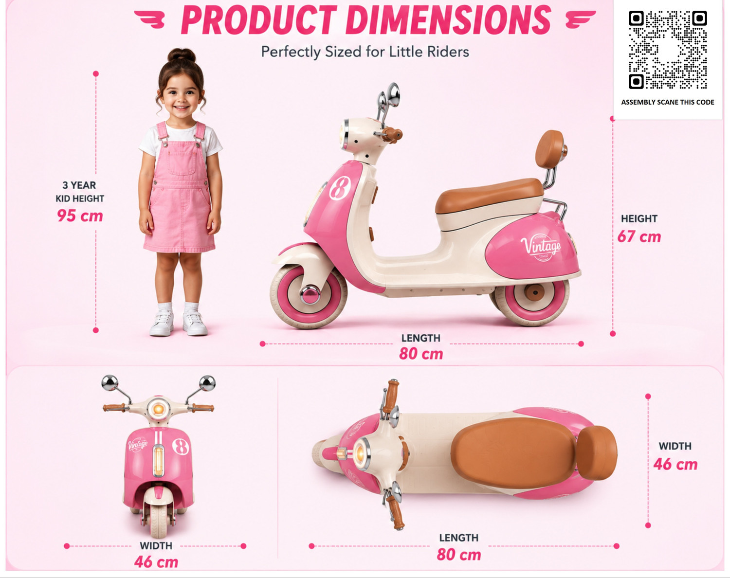 Image of LAYVJO kids electric scooter with remote sound and music Scooter Battery Operated Ride On (Pink)