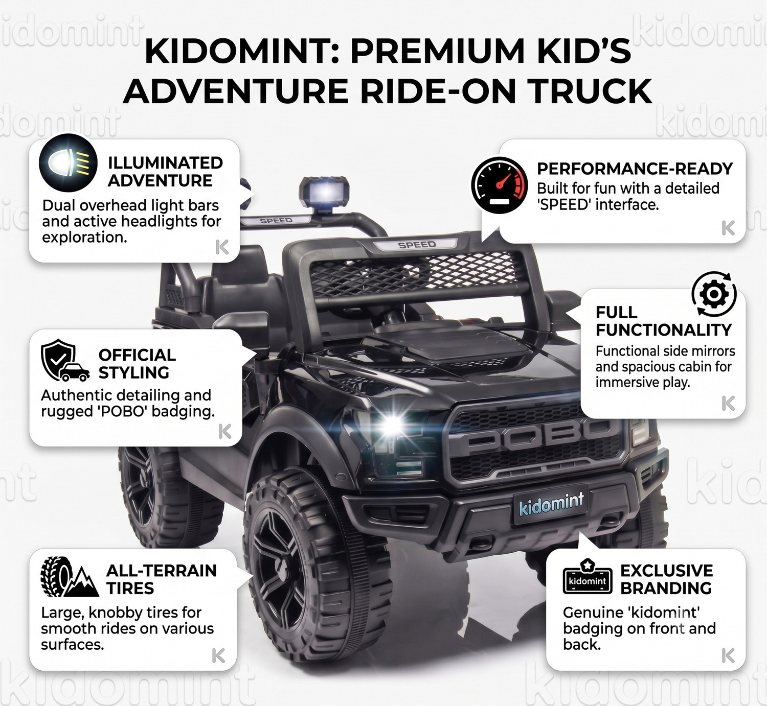 Image of kidomint POBO (1-8yrs) Battery Operated Ride On Car Battery Operated Ride On (Black)