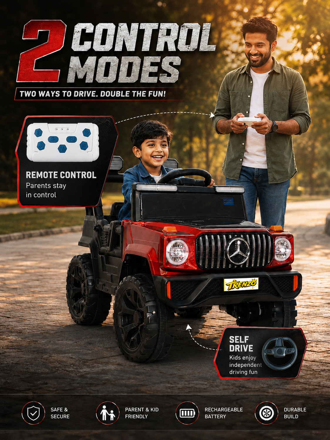 Image of Trenzo Kids electric jeep 4x4 Motors Car for Kids with Music, RGB Lights (1-6 Yrs) Kids Jeep Battery Operated Ride On