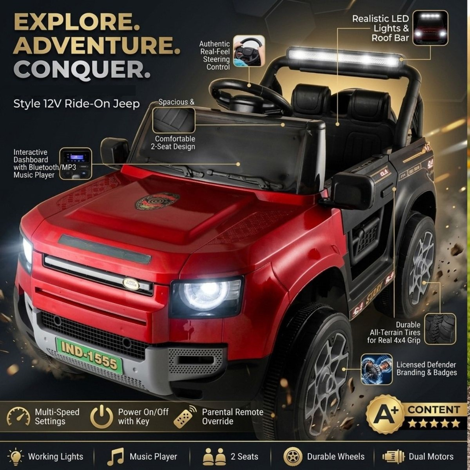 Image of JoyRide Def'er Heavy Duty 4 motor 12V Electric Ride On Jeep for Kids | Remote Control Car Battery Operated Ride On