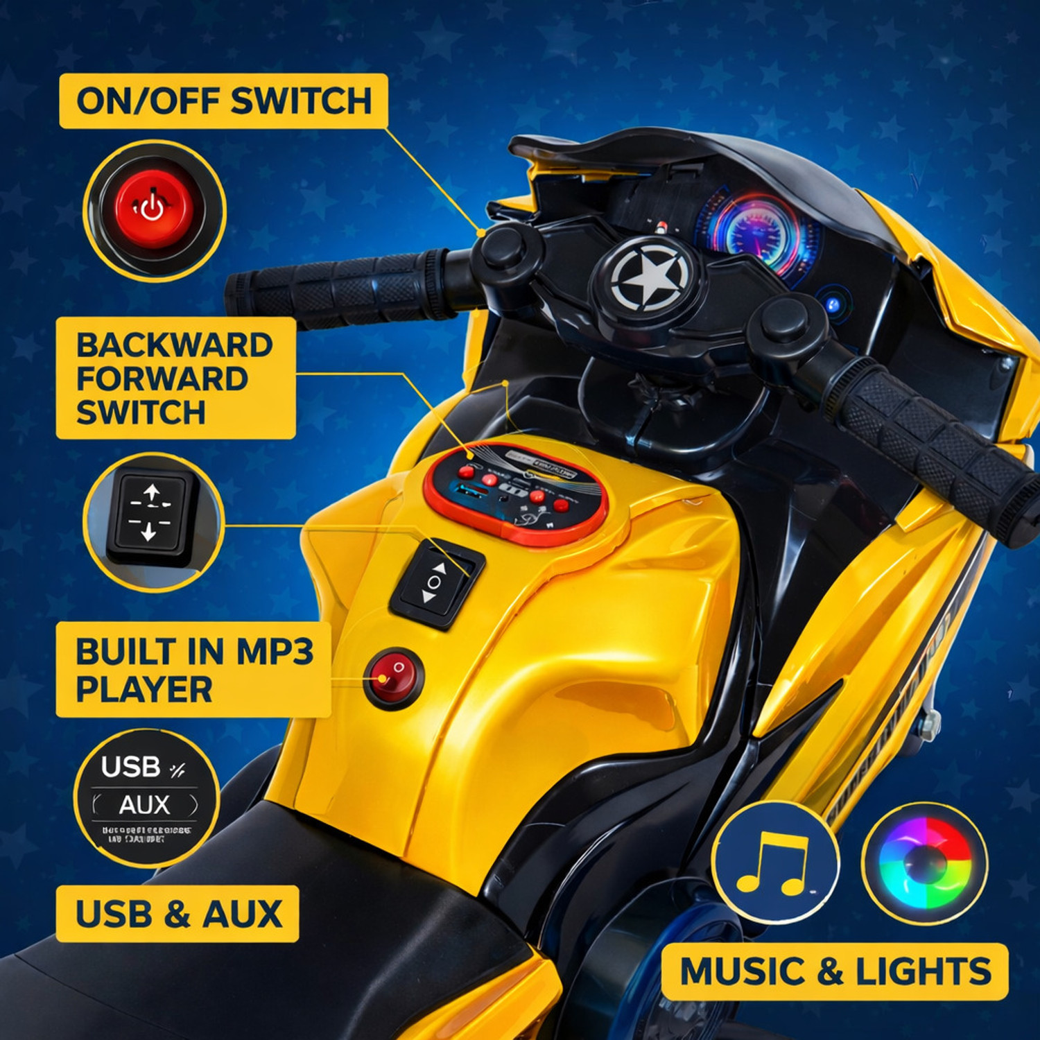 Image of Pandaoriginals R15 Ev jUMBO Music & Lights, Built in MP3 player /AUX Heavy Battery Bike Battery Operated Ride On
