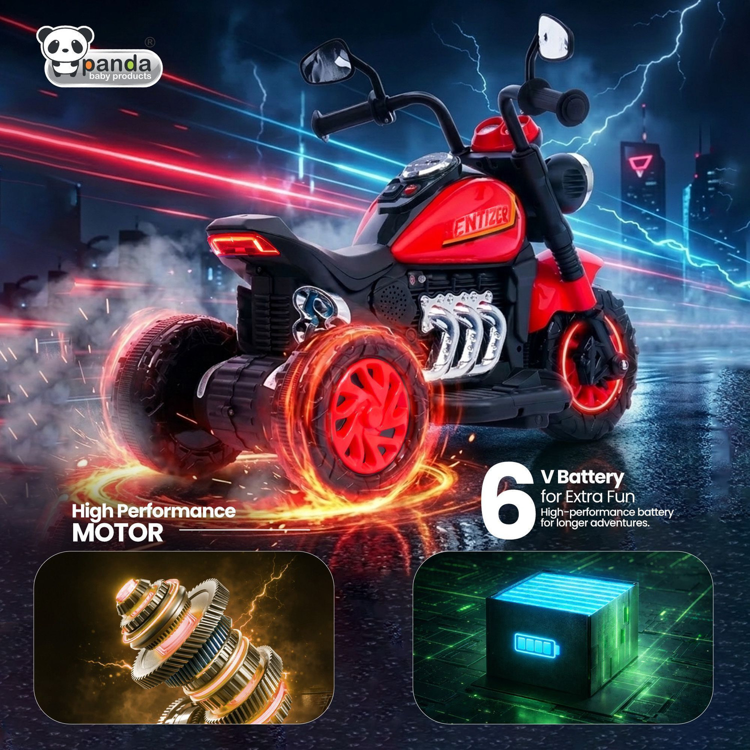 Image of PANDA BABY PRODUCTS Electric Ride-On Bike for Kids - Sport Edition with LED Lights Bike Battery Operated Ride On