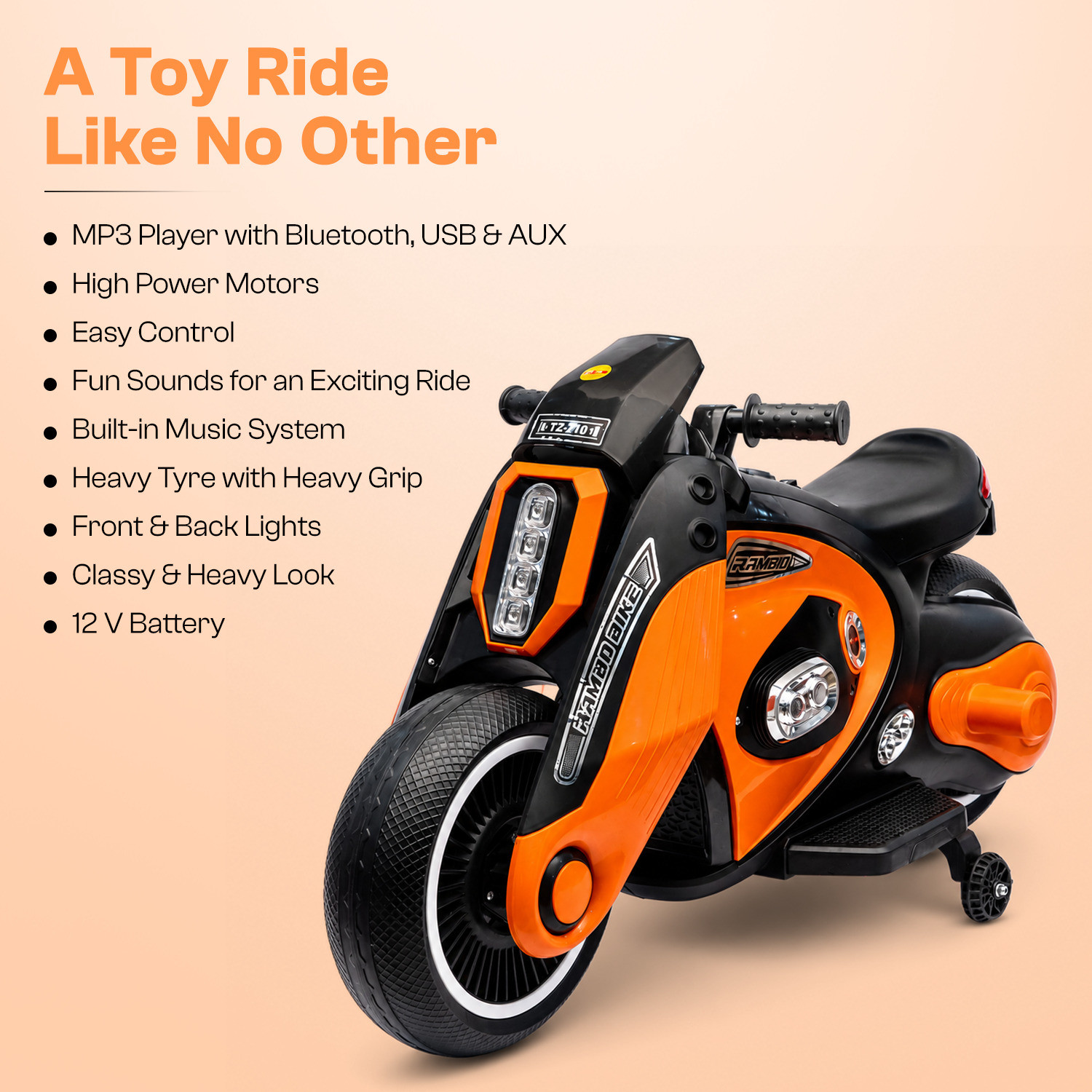 Image of kidznation Rambo Electric Bike with Lights in Wheels I Electric Bike for Kids Bike Battery Operated Ride On