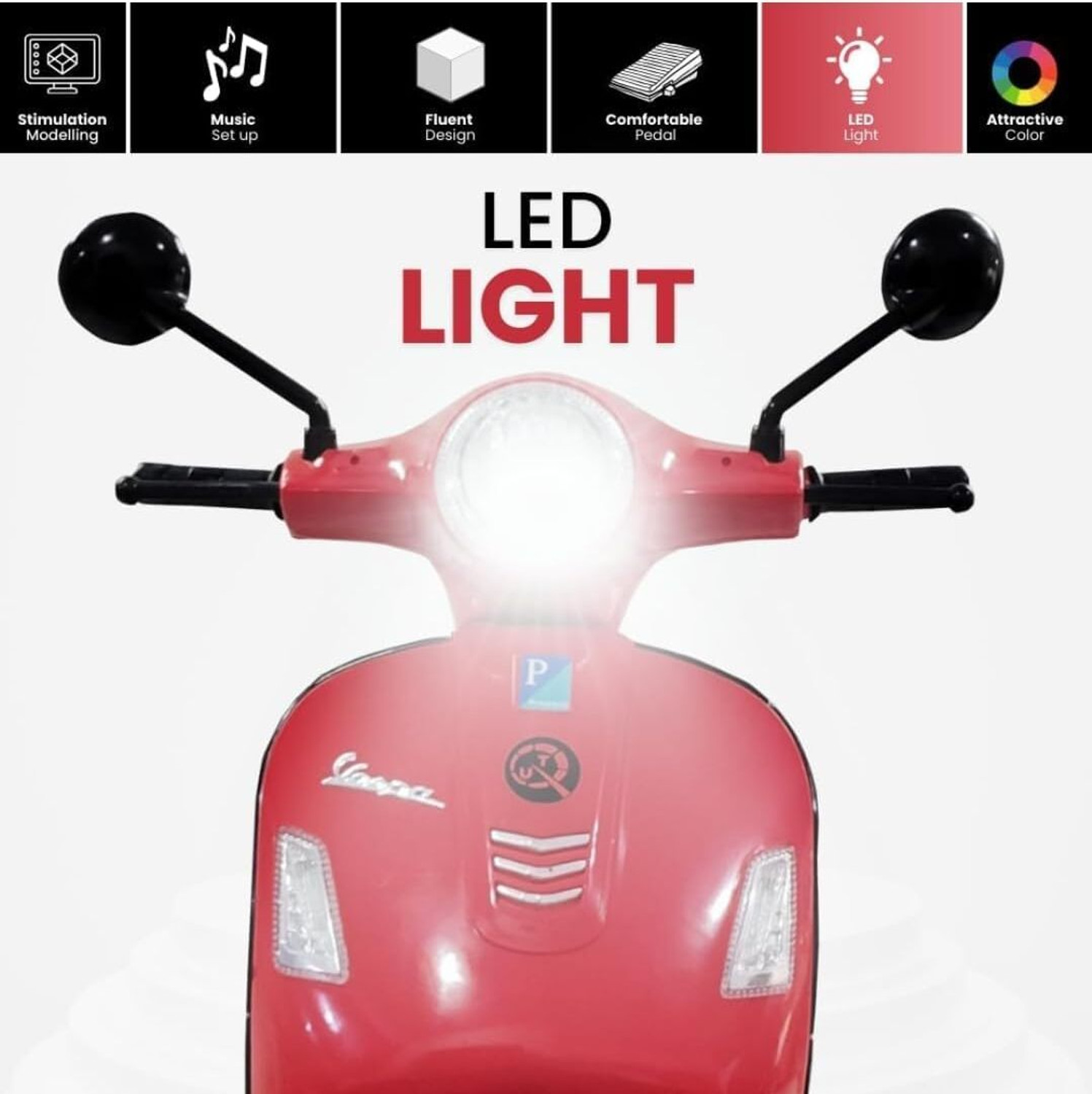 Image of Little Love Vespa Style Kids Electric Ride On Scooter for Boys Girls with Music LED Light Scooter Battery Operated Ride On