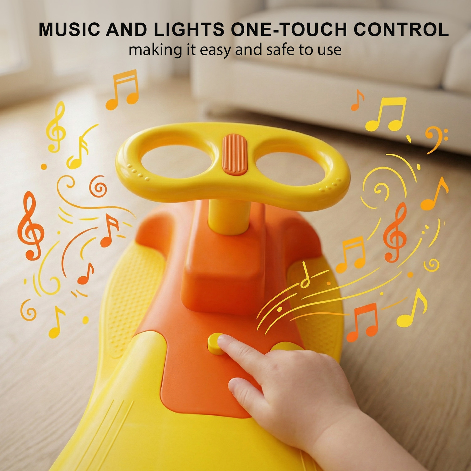 Image of baybee Zygo Magic Swing Car for Kids Push Ride on Toy Baby Car with RGB Lights & Music Rideons & Wagons Non Battery Operated Ride On