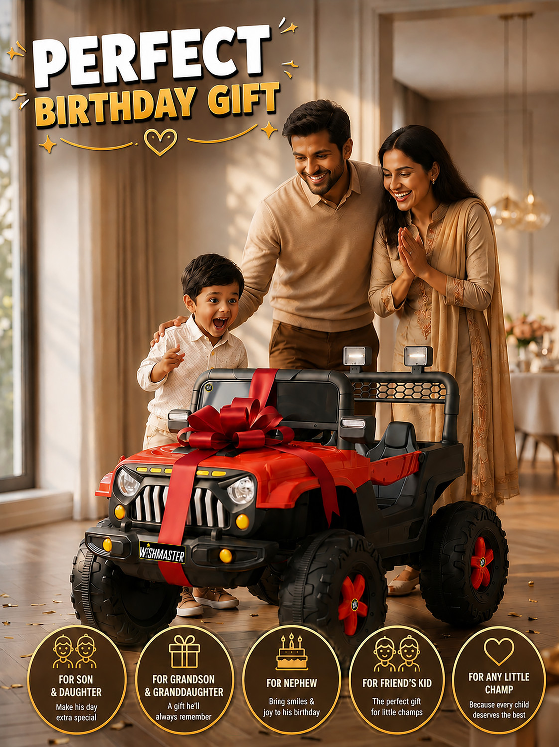 Image of Wishmaster Child Battery Jeep Car (1-6 Years, Remote + Manual Drive) Jeep Battery Operated Ride On