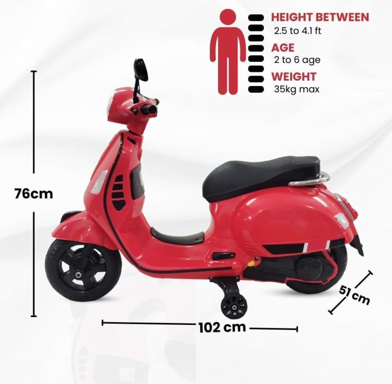 Image of Little Love Vespa Style Kids Electric Ride On Scooter for Boys Girls with Music LED Light Scooter Battery Operated Ride On