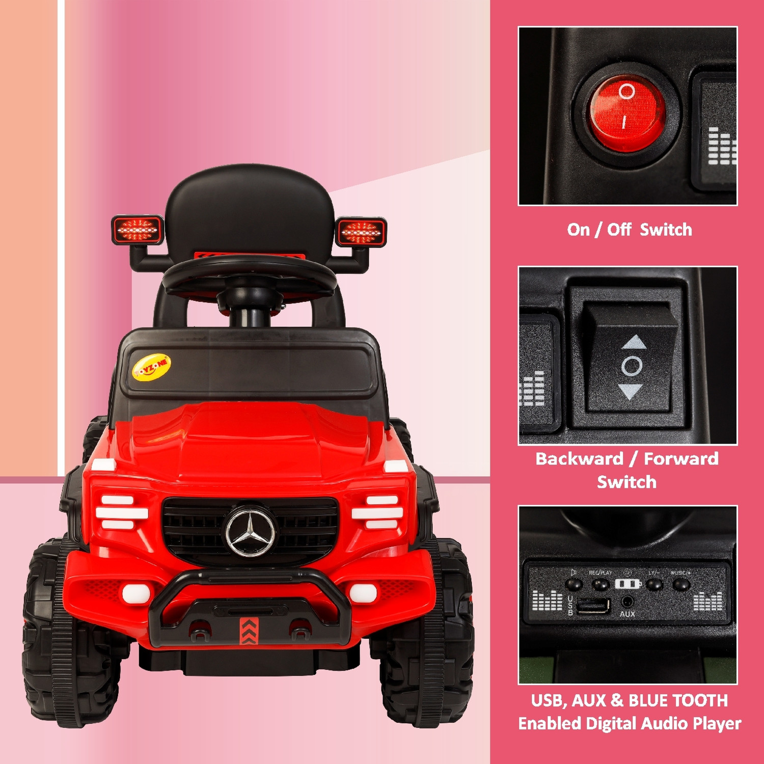 Image of Miss & Chief Posh Rechargeable Car 6V & 6.5Ah Battery(Ages 2+)| Bluetooth & USB Music Player Car Battery Operated Ride On