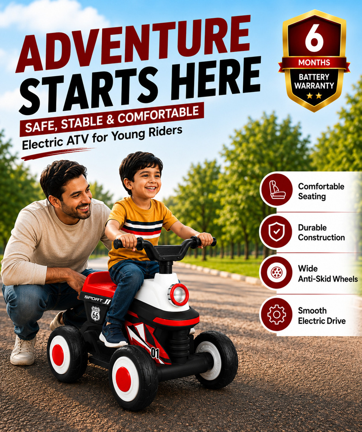 Image of Miss & Chief Zoom Car ATV, Battery operated with light & music,MP3 player, bluetooth & USB Car Battery Operated Ride On