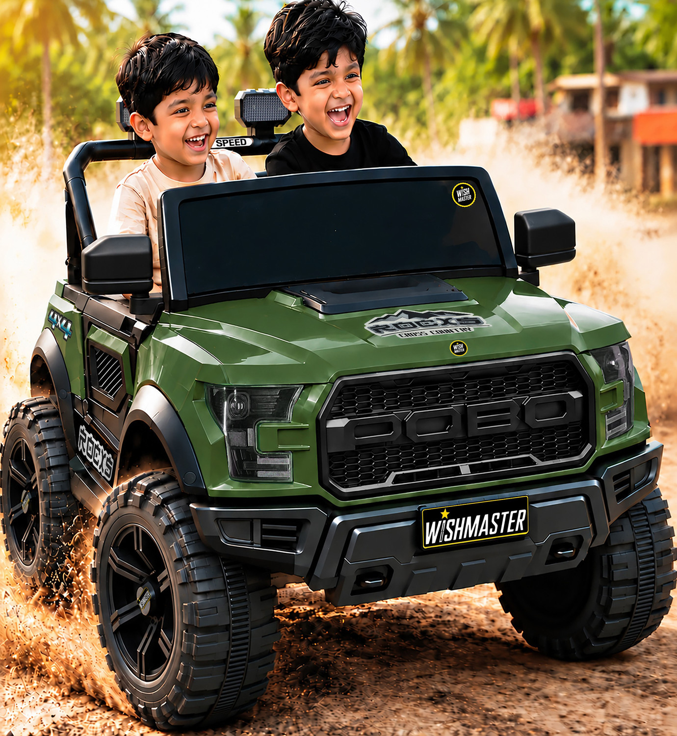 Wishmaster Kids 4 Motor Electric Battery Car With Baby Driving + Parents Remote To Control Jeep Battery Operated Ride On