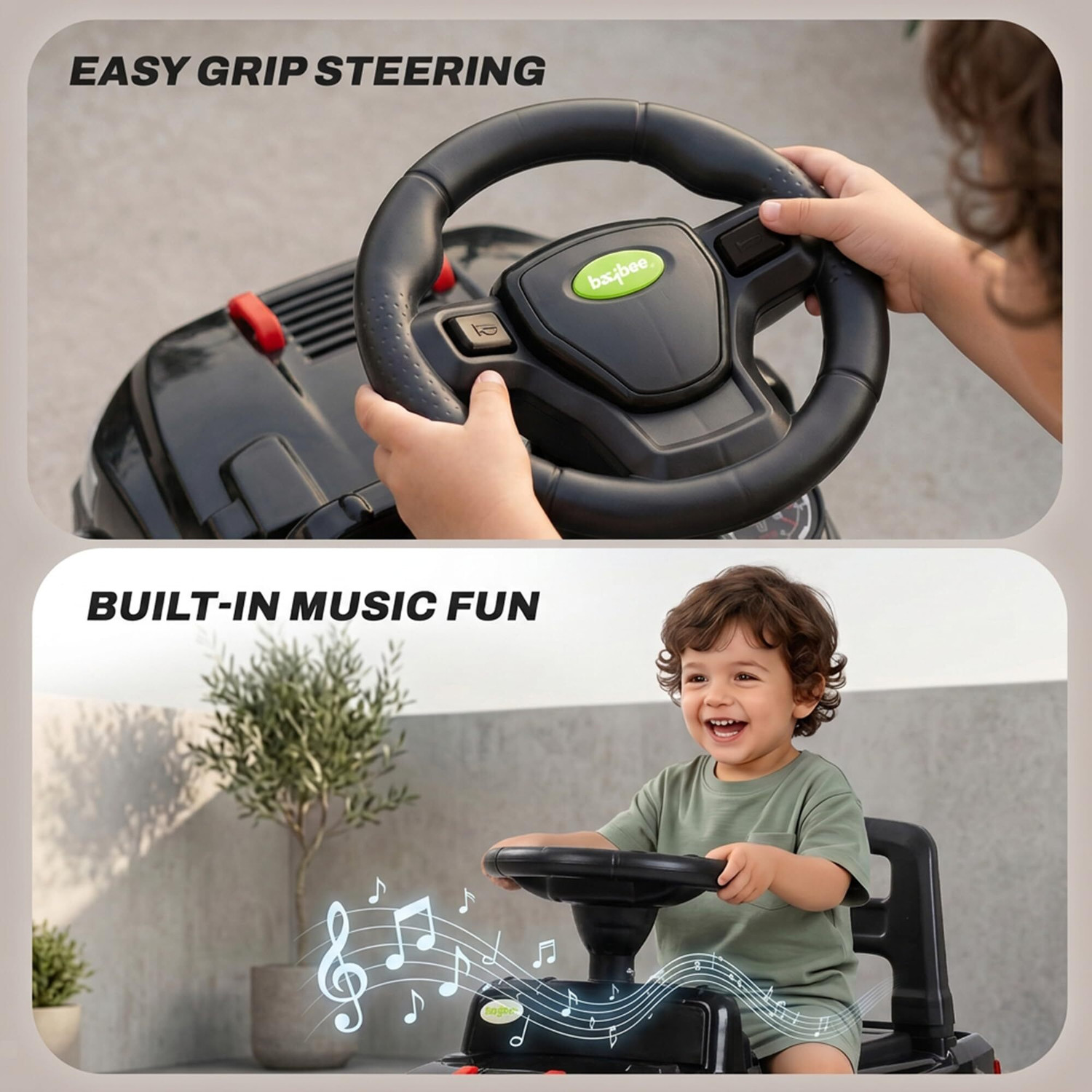 Image of baybee Baby Ride on Car for Kids, Push Ride on Jeep with Music, LED Light & Backrest Rideons & Wagons Non Battery Operated Ride On