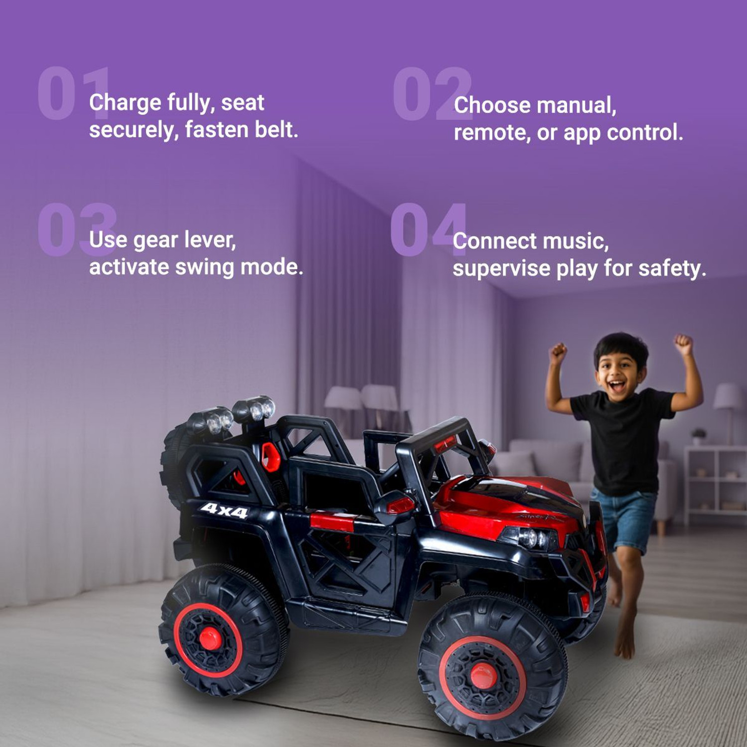 Image of URBANTOTS Urban Tots 2188 Ride-On Jeep for Kids ( Red) Jeep Battery Operated Ride On