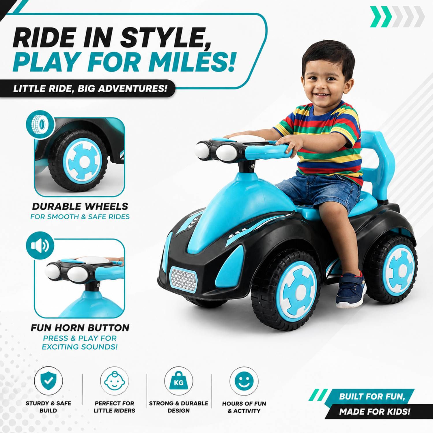 Bellzeye Baby Ride On Car with Steering Wheel - Image 3