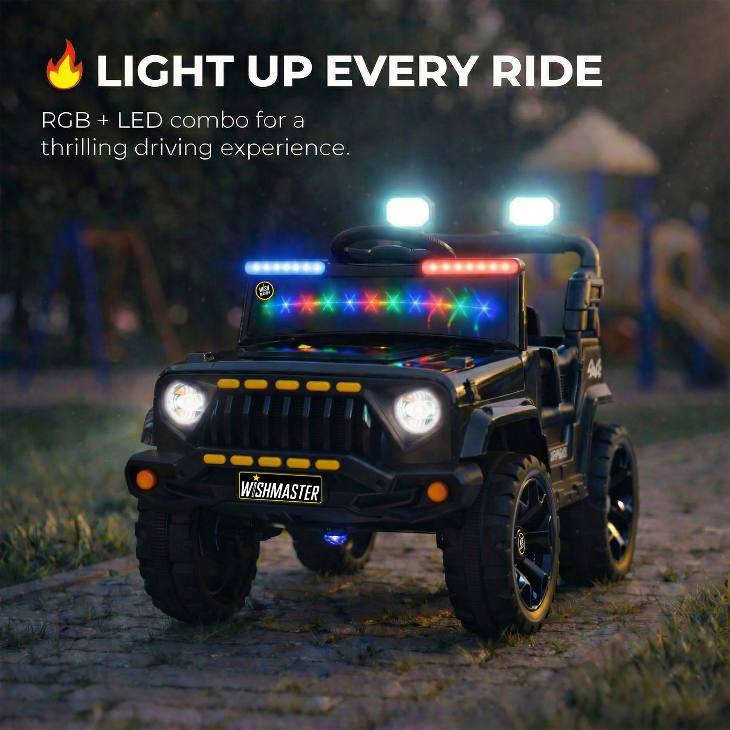 Image of Wishmaster Pobo 4x4 EV Driving Car With Remote , Mobile App + Manual Drive Car Jeep Battery Operated Ride On