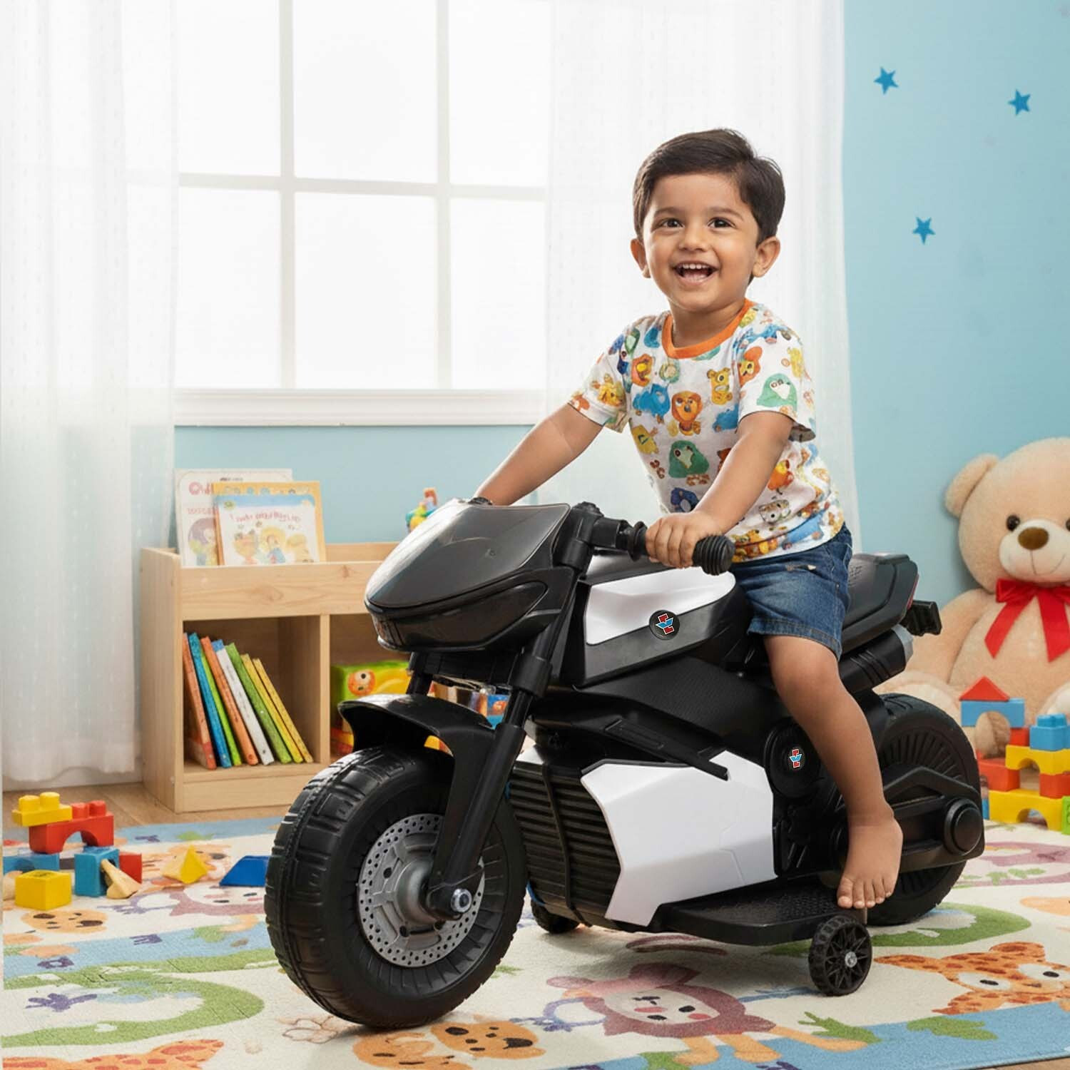 Image of kidznation Charlie Mini Bike| 6V Ride-On | LED, Music | Kids 1.5-4Y Bike Battery Operated Ride On