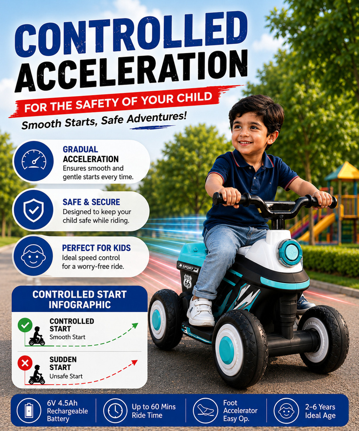 Image of Miss & Chief Zoom Car ATV, Battery operated with light & music,MP3 player, bluetooth & USB Car Battery Operated Ride On